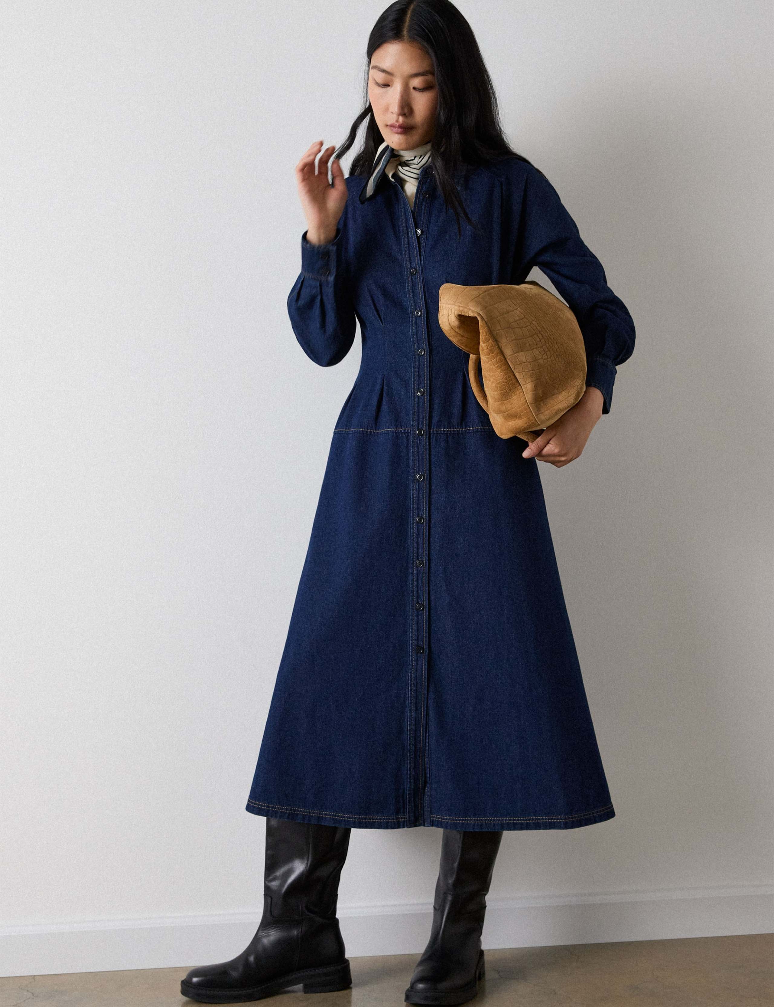 Denim Midi Shirt Dress 1 of 6
