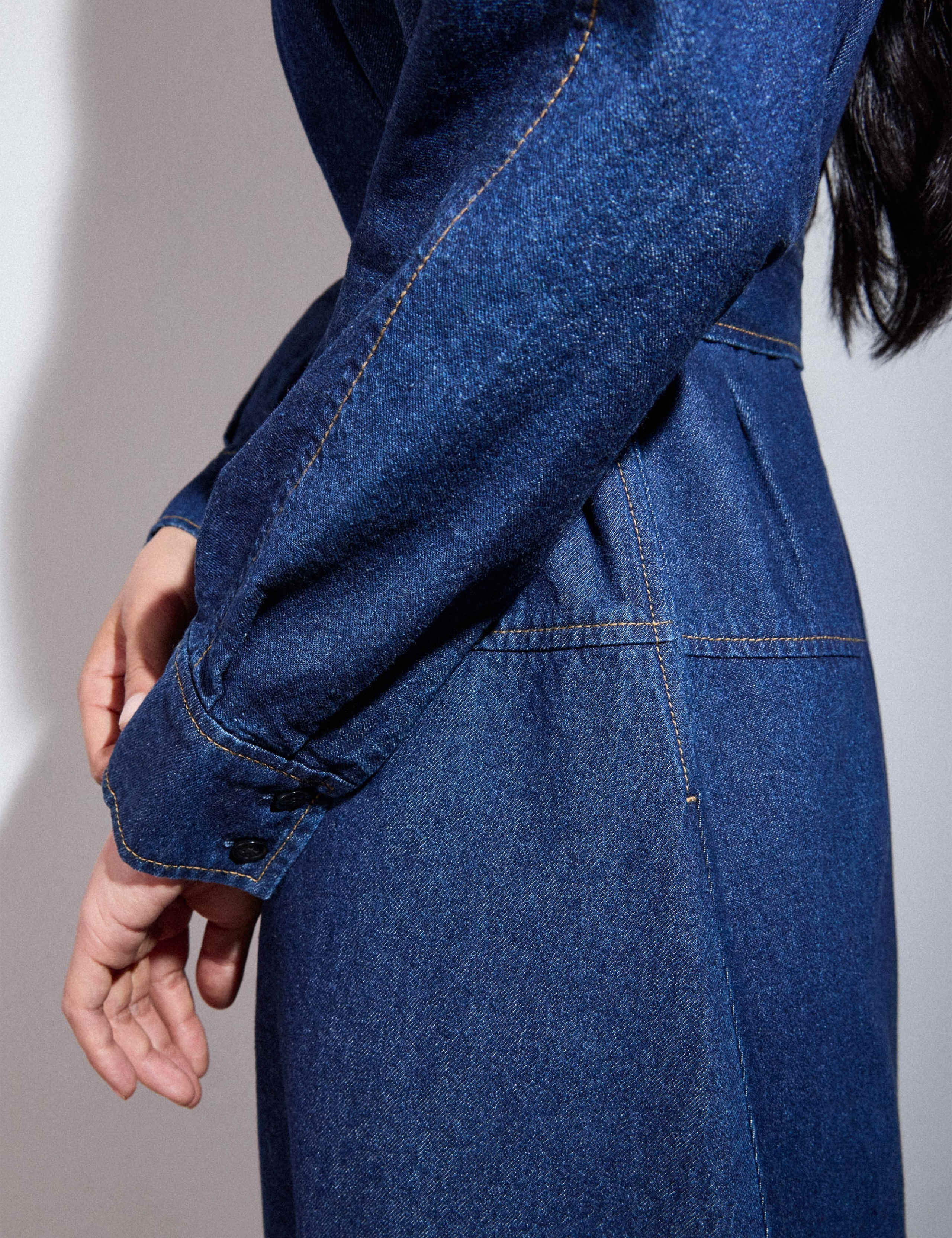 Denim Midi Shirt Dress 3 of 6