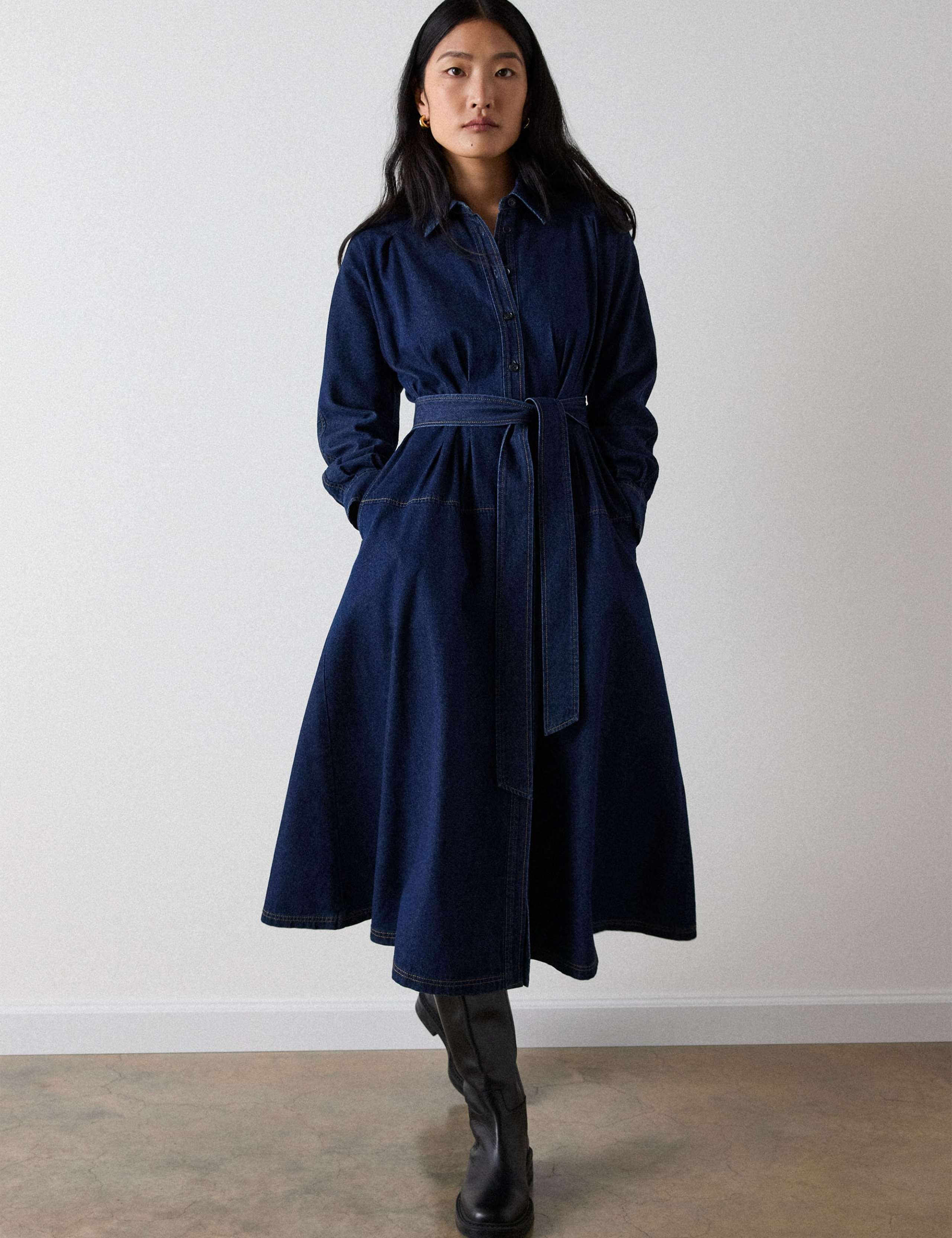 Denim Midi Shirt Dress 4 of 6
