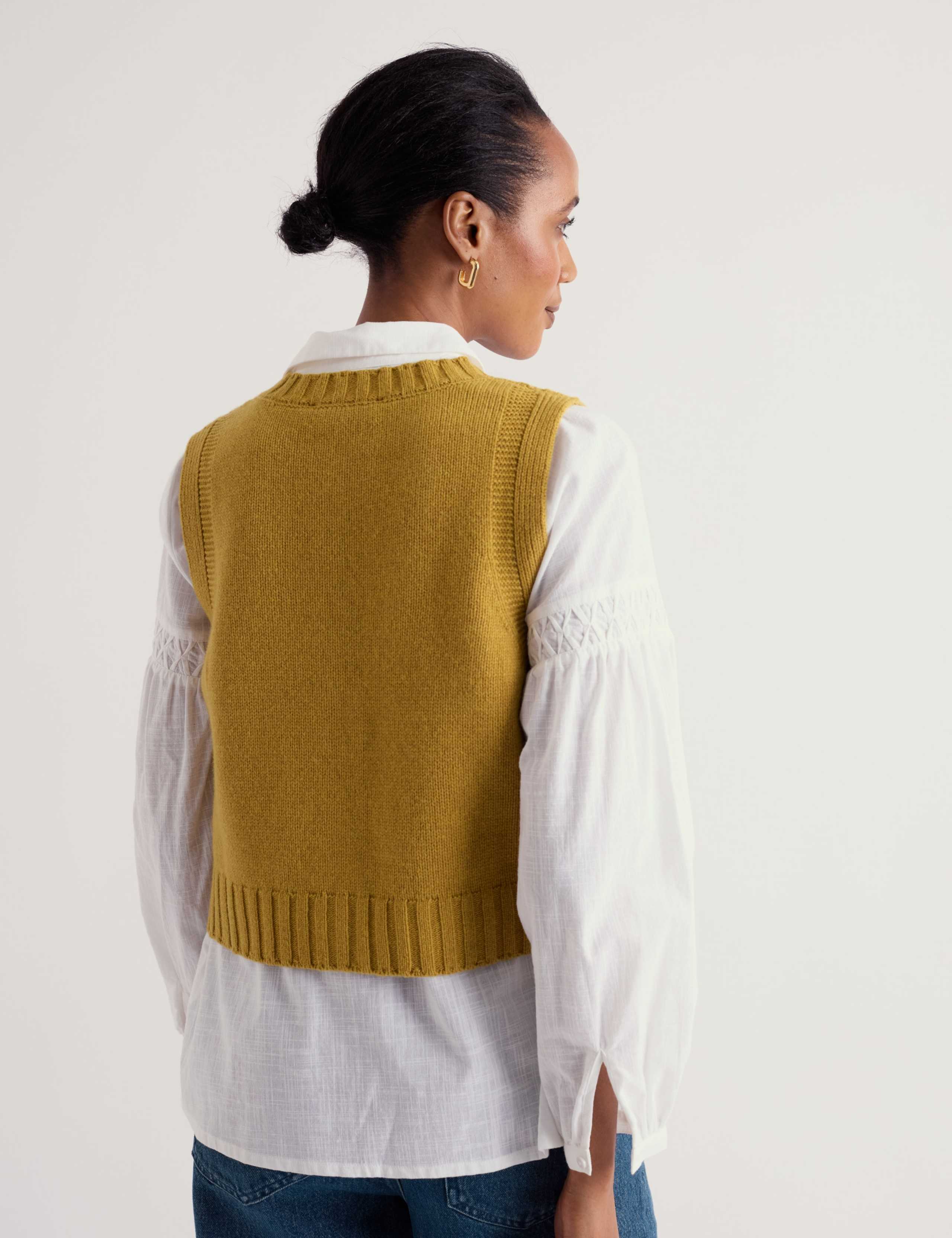 Merino Wool Rich Button Through Knitted Vest 3 of 5
