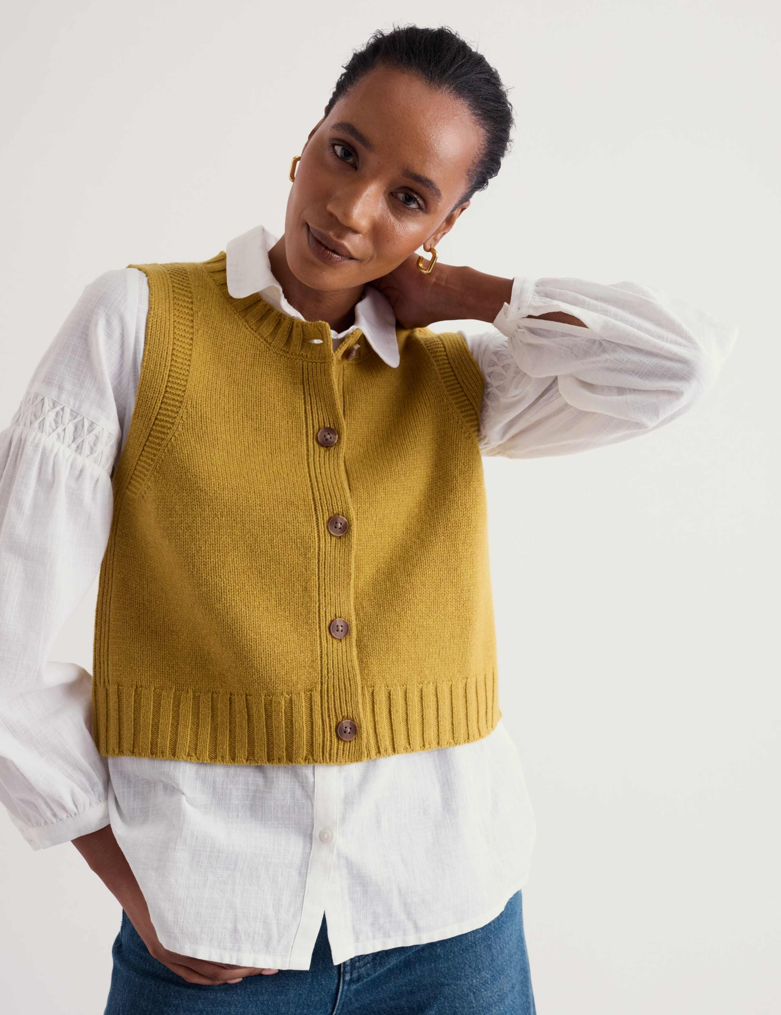 Merino Wool Rich Button Through Knitted Vest 5 of 5