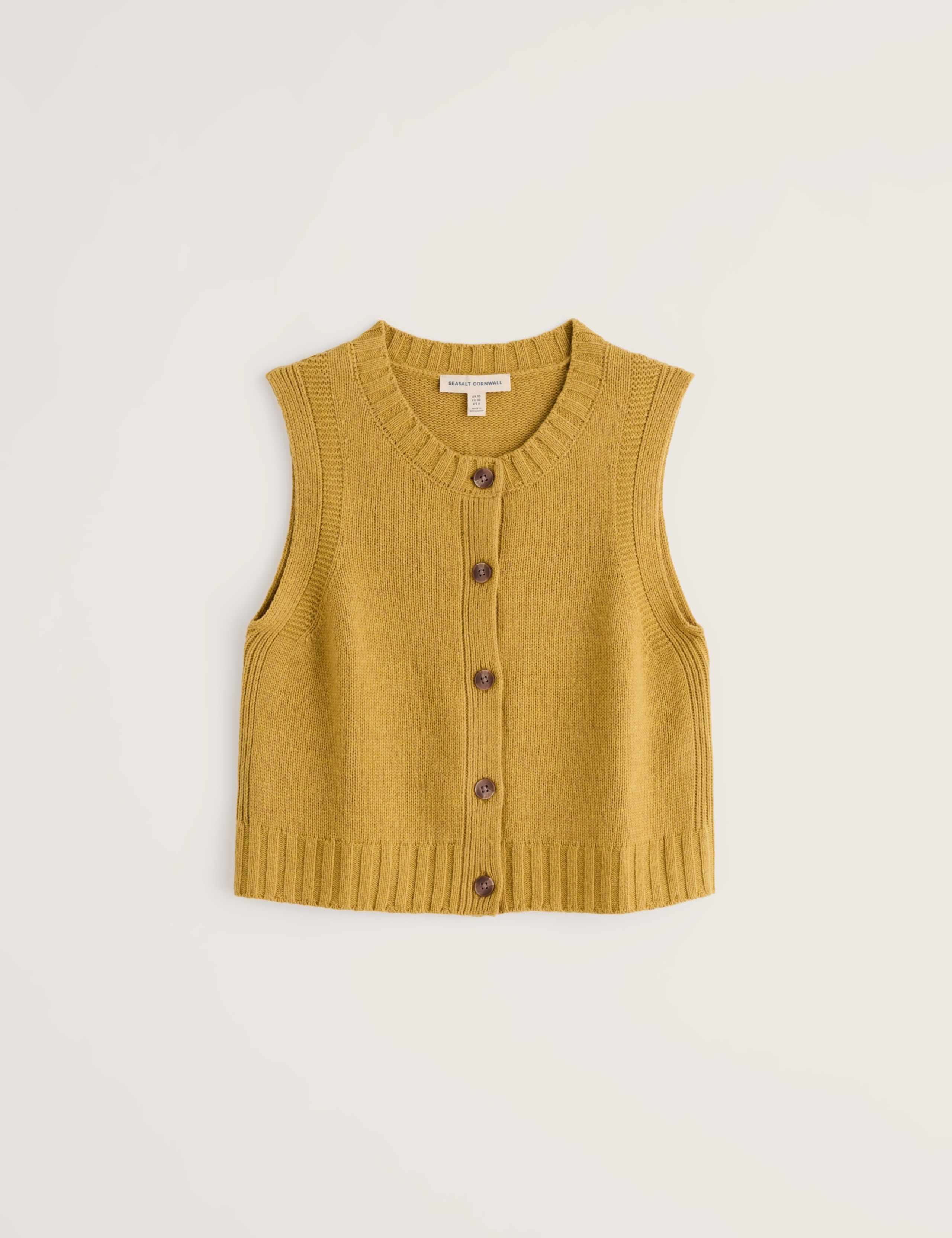 Merino Wool Rich Button Through Knitted Vest 2 of 5