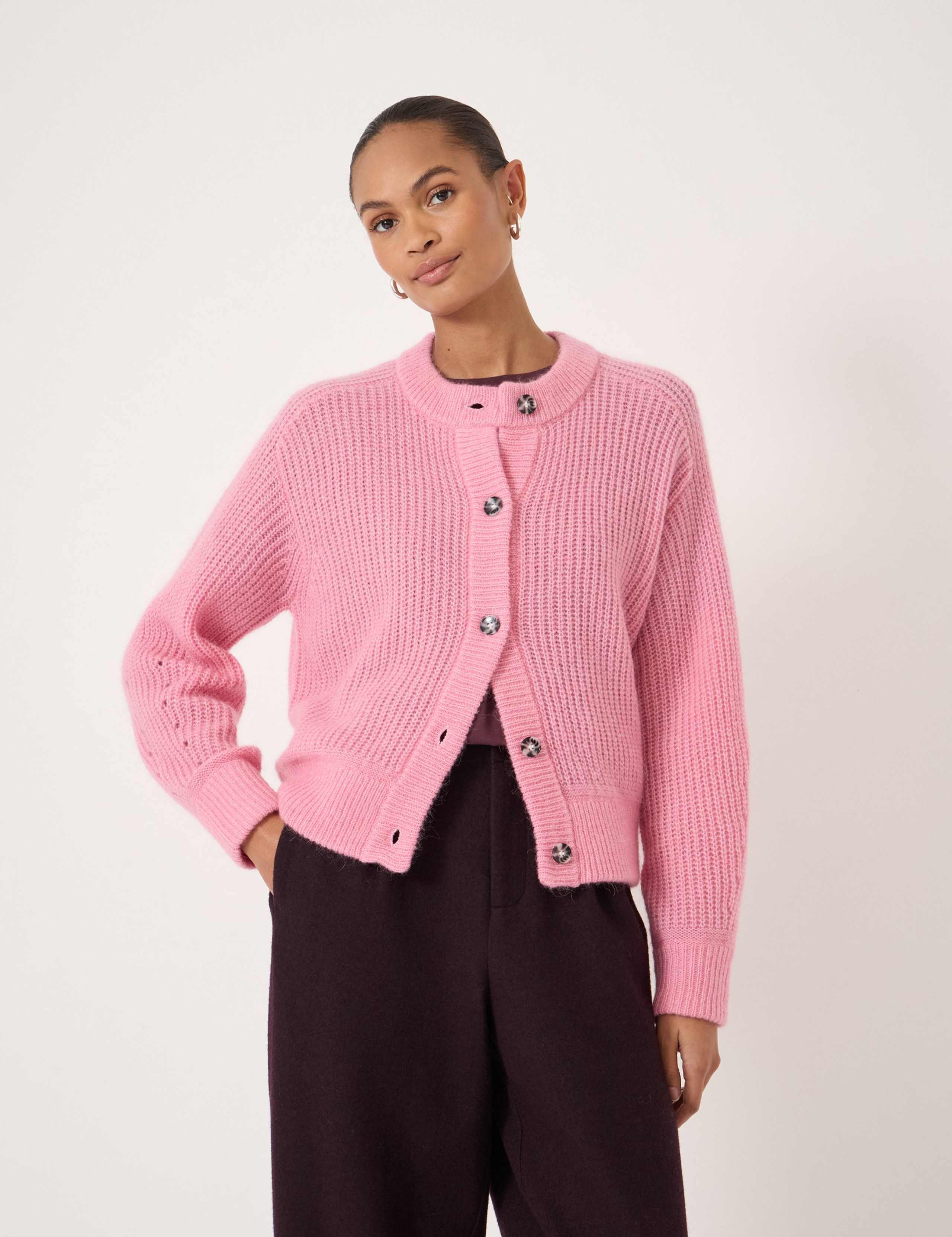 Wool Blend Crew Neck Button Through Cardigan 3 of 5