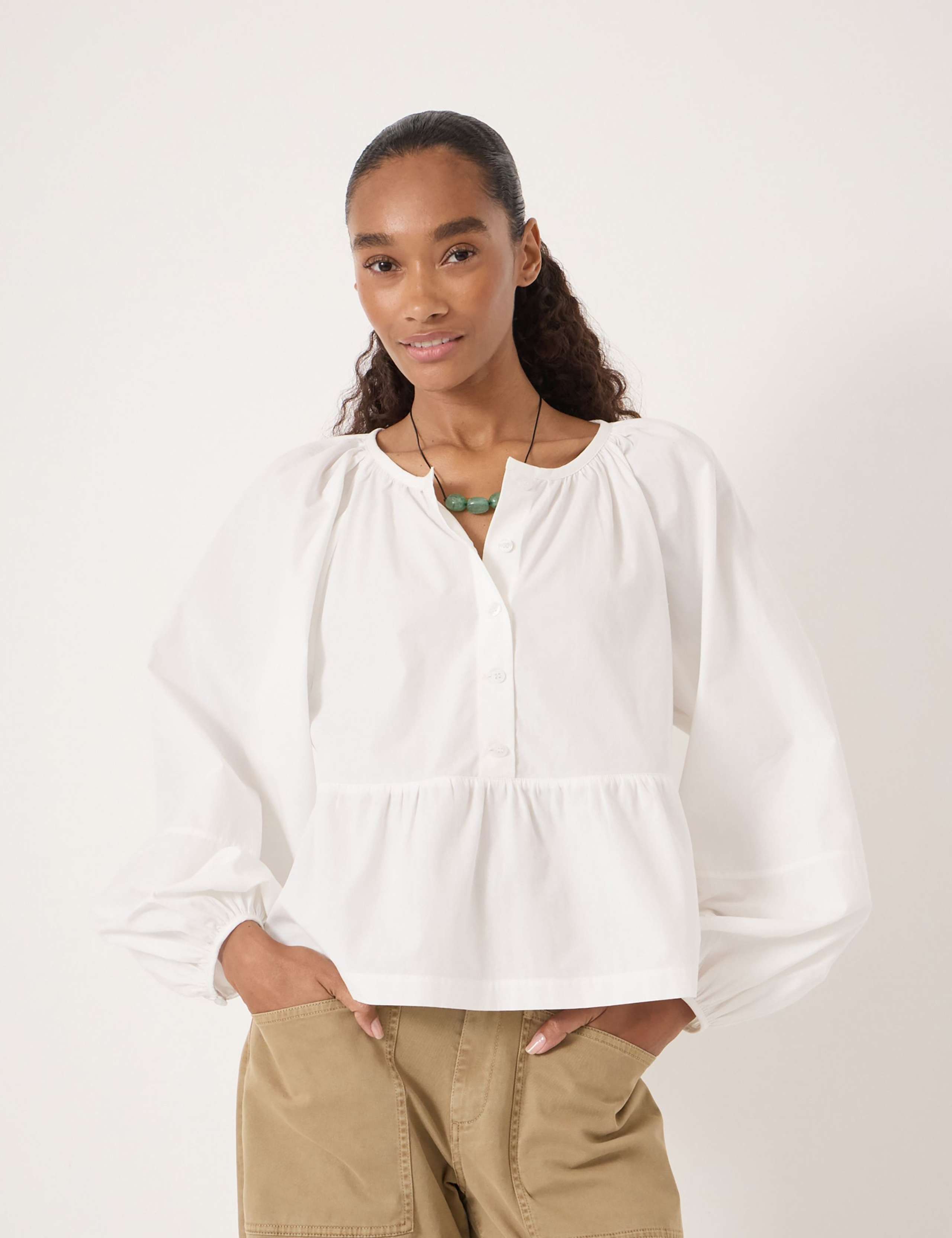 Pure Cotton Peplum Blouse 1 of 5