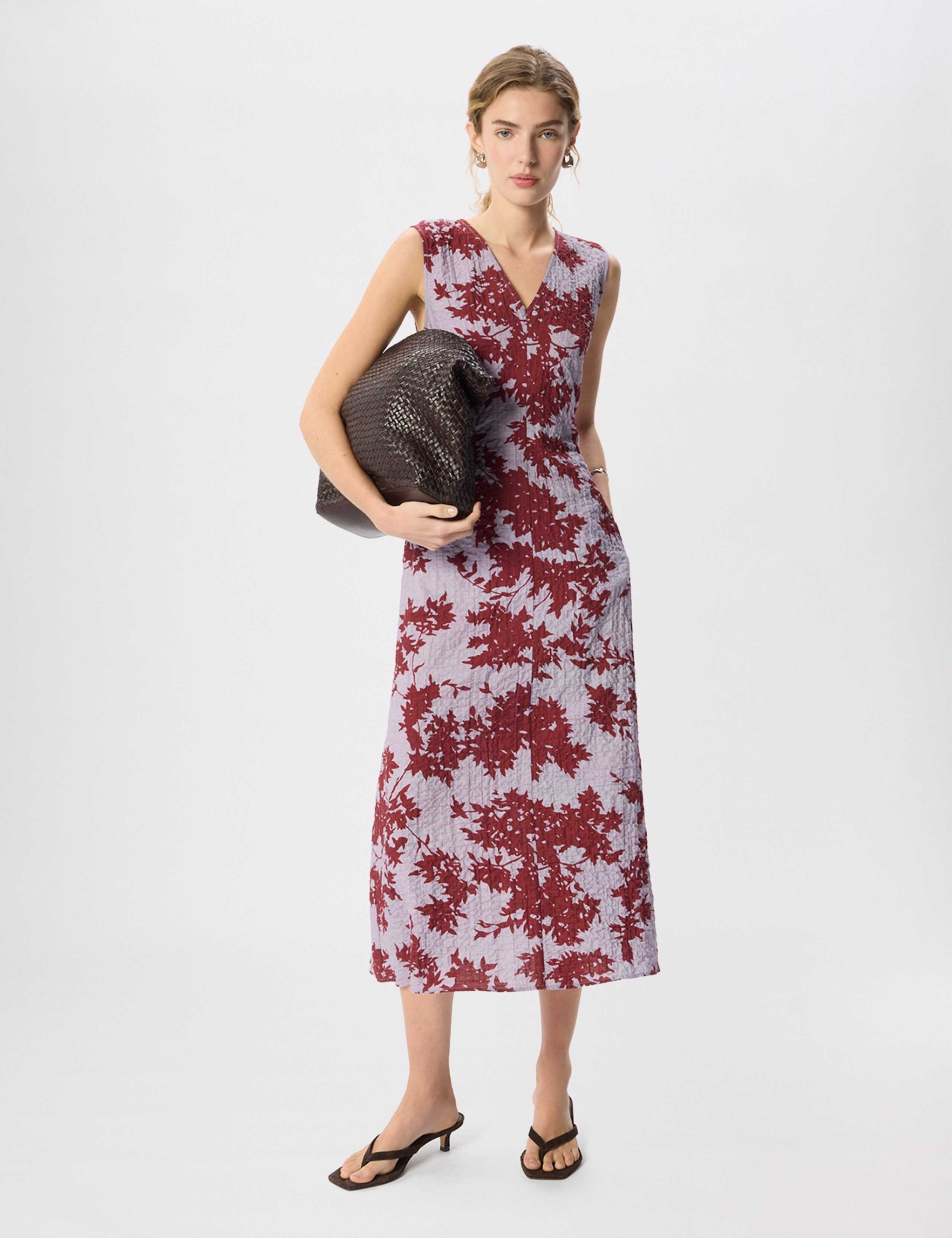 Cotton Rich Floral V-Neck Midi Column Dress 3 of 5