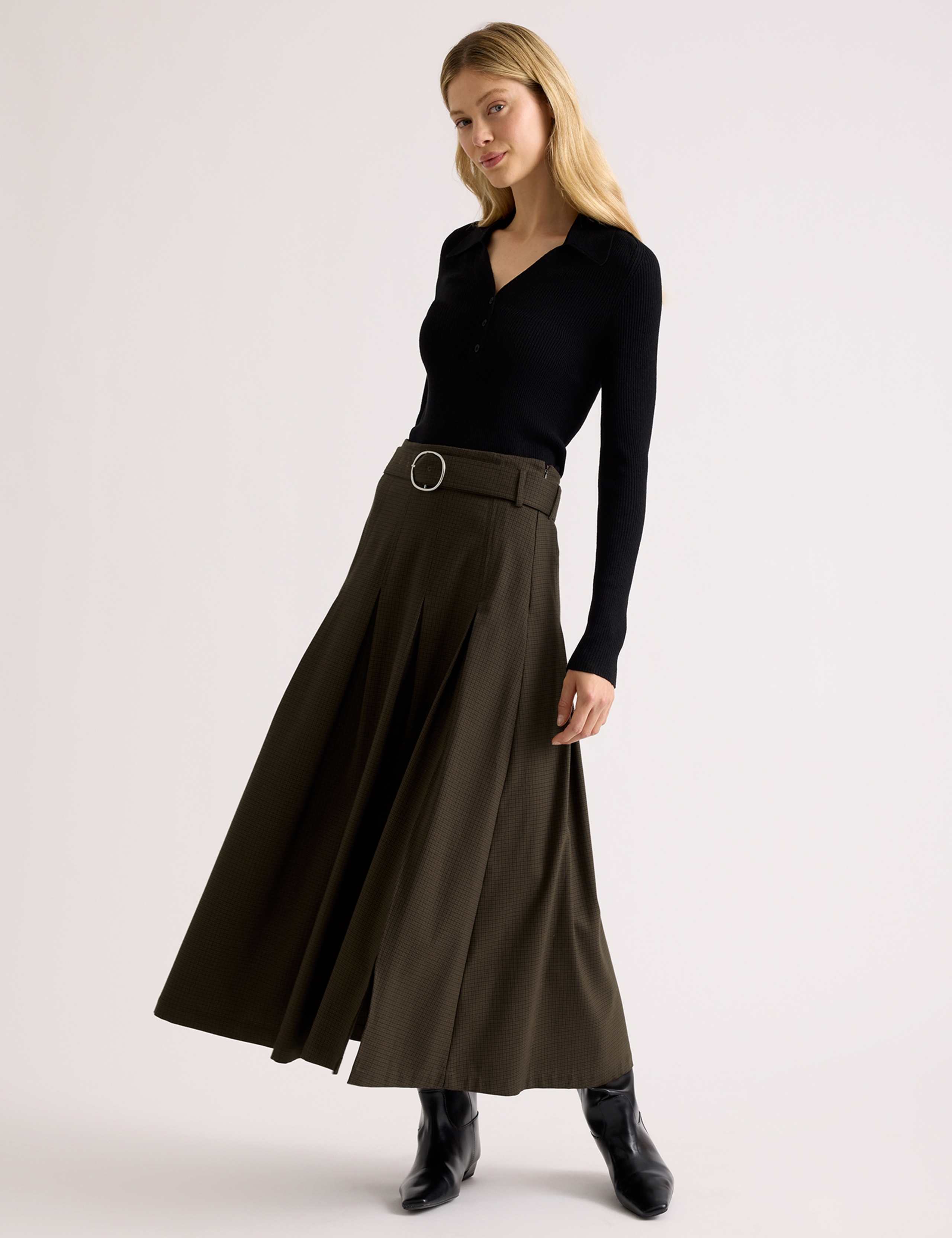 Checked Belted Midi Skirt 3 of 6