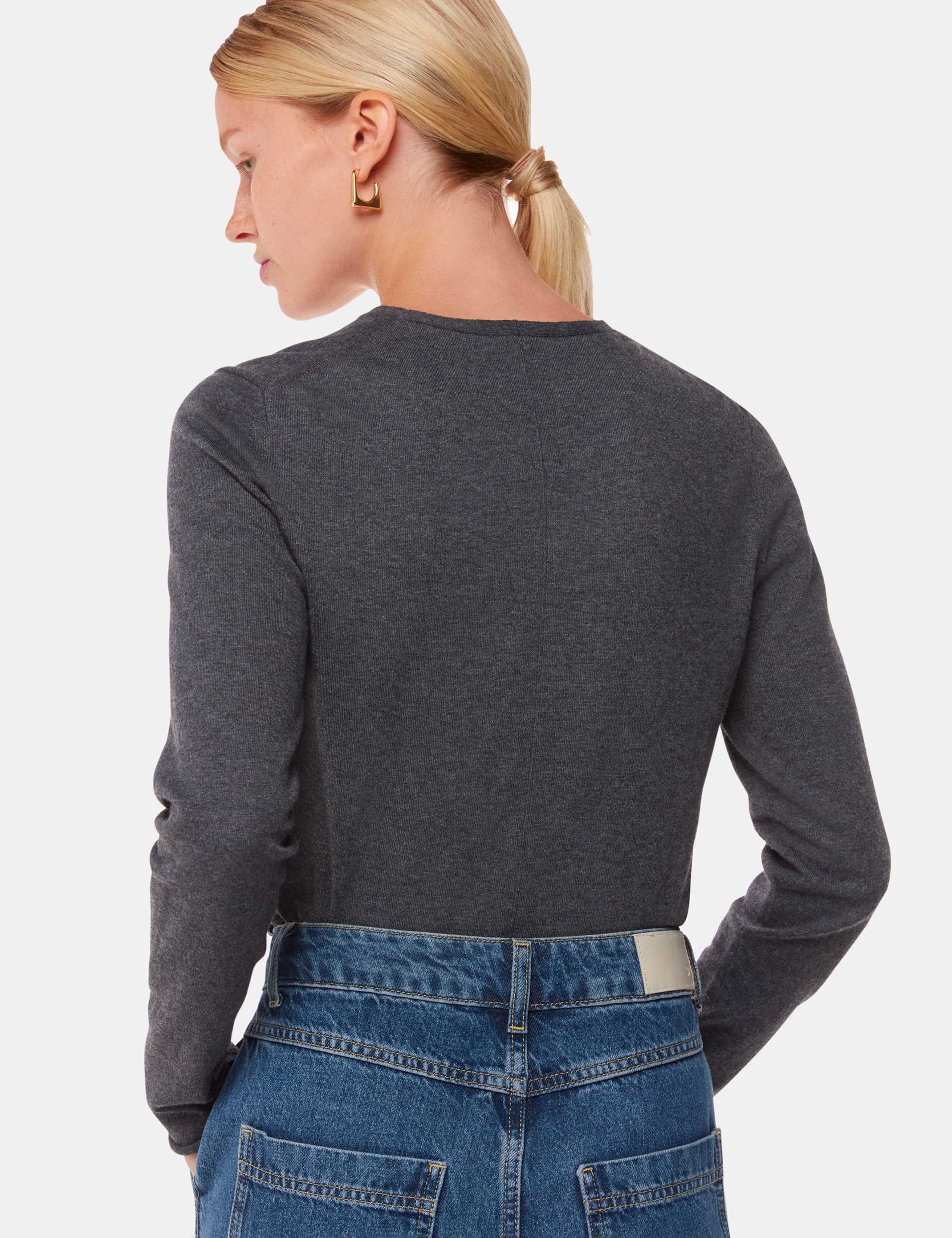 Cotton Blend Ribbed V-Neck Jumper 3 of 4