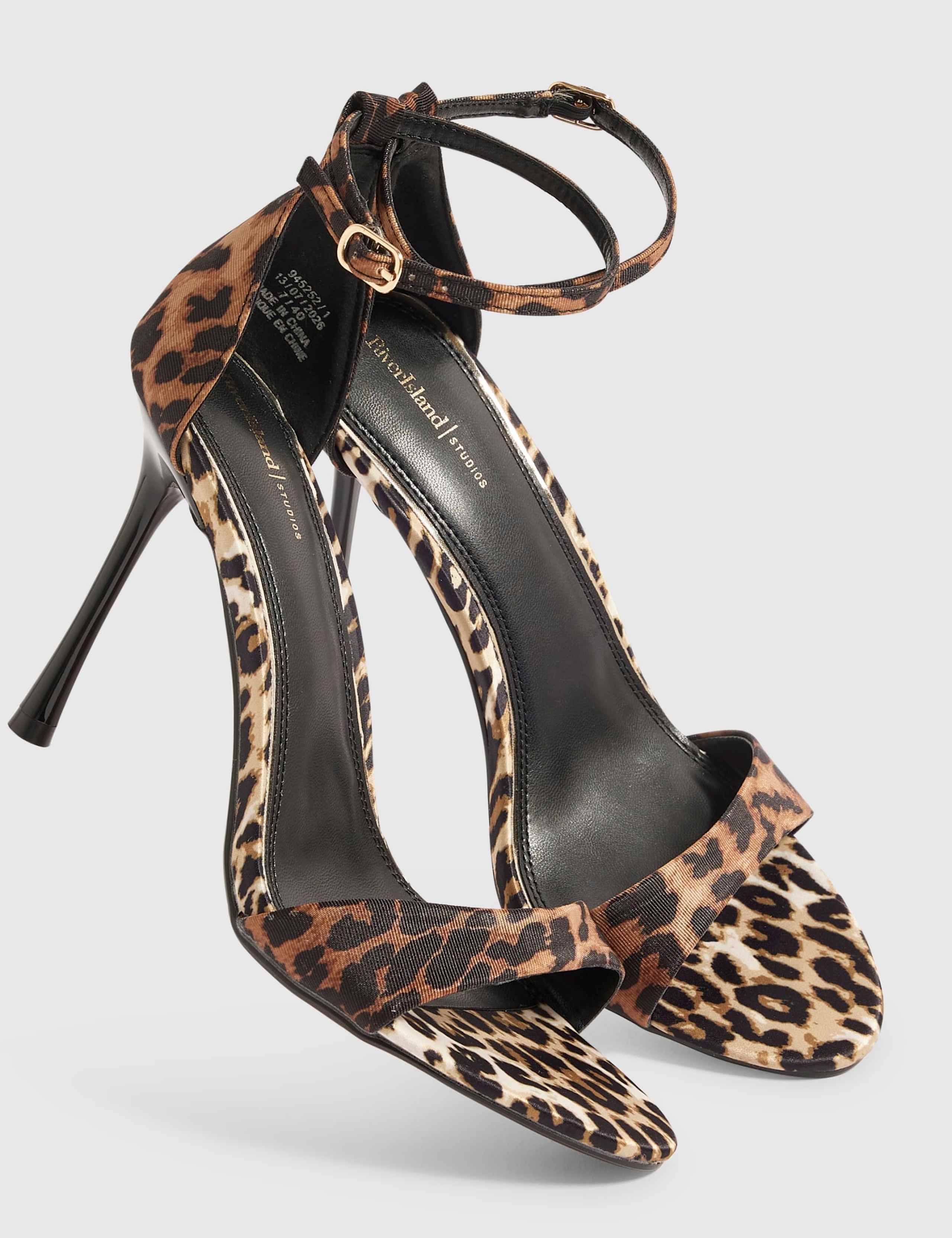 Faux Leather Leopard Print Stiletto Heel Sandals 2 of 5