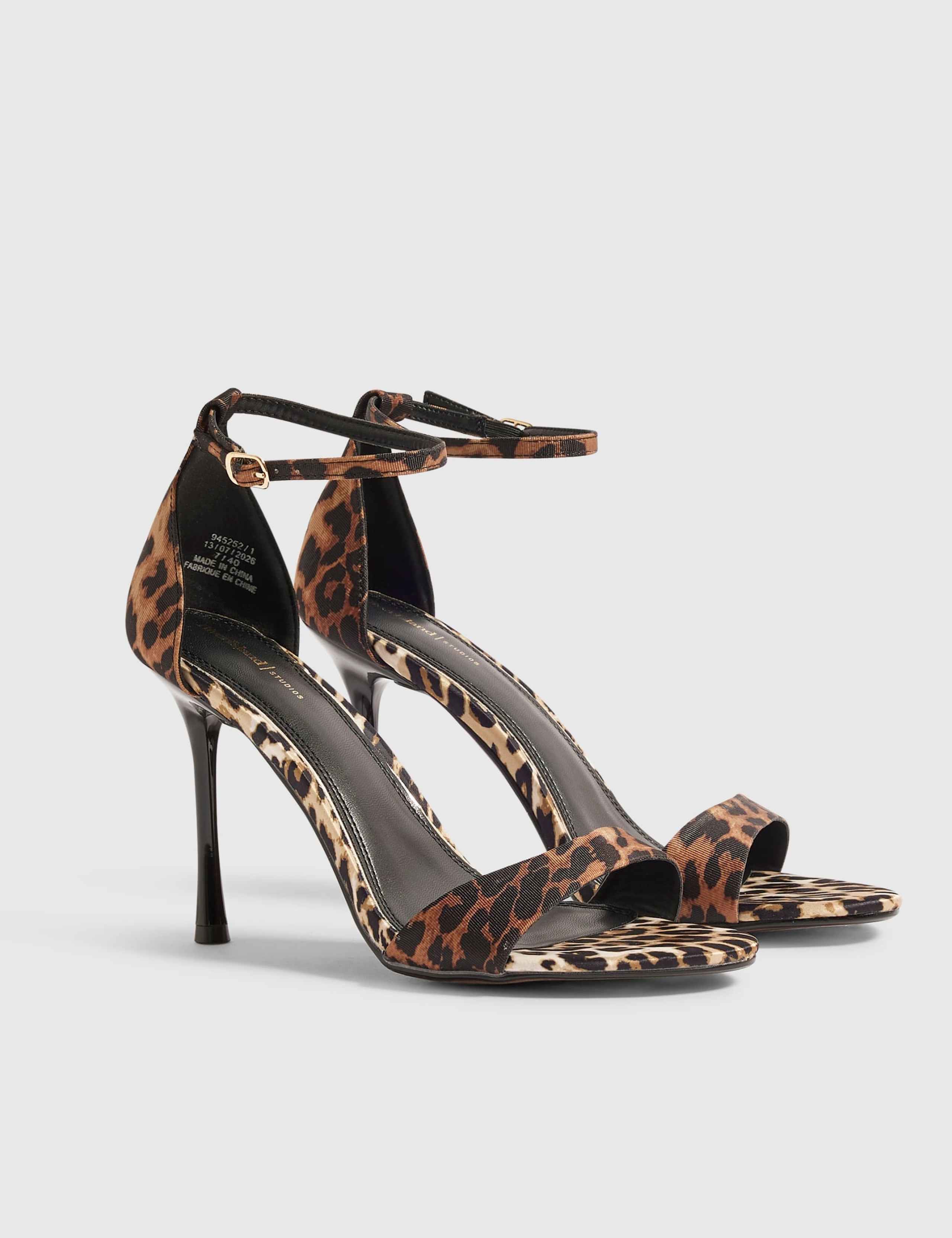Faux Leather Leopard Print Stiletto Heel Sandals 4 of 5