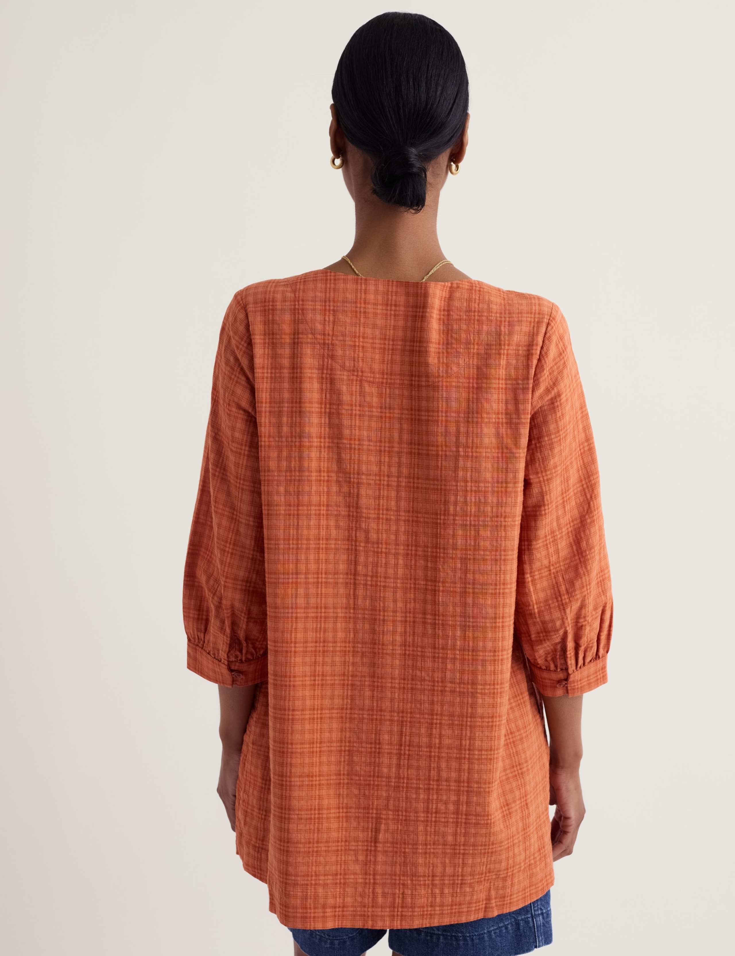Cotton Rich Checked Scoop Neck Tunic 3 of 5