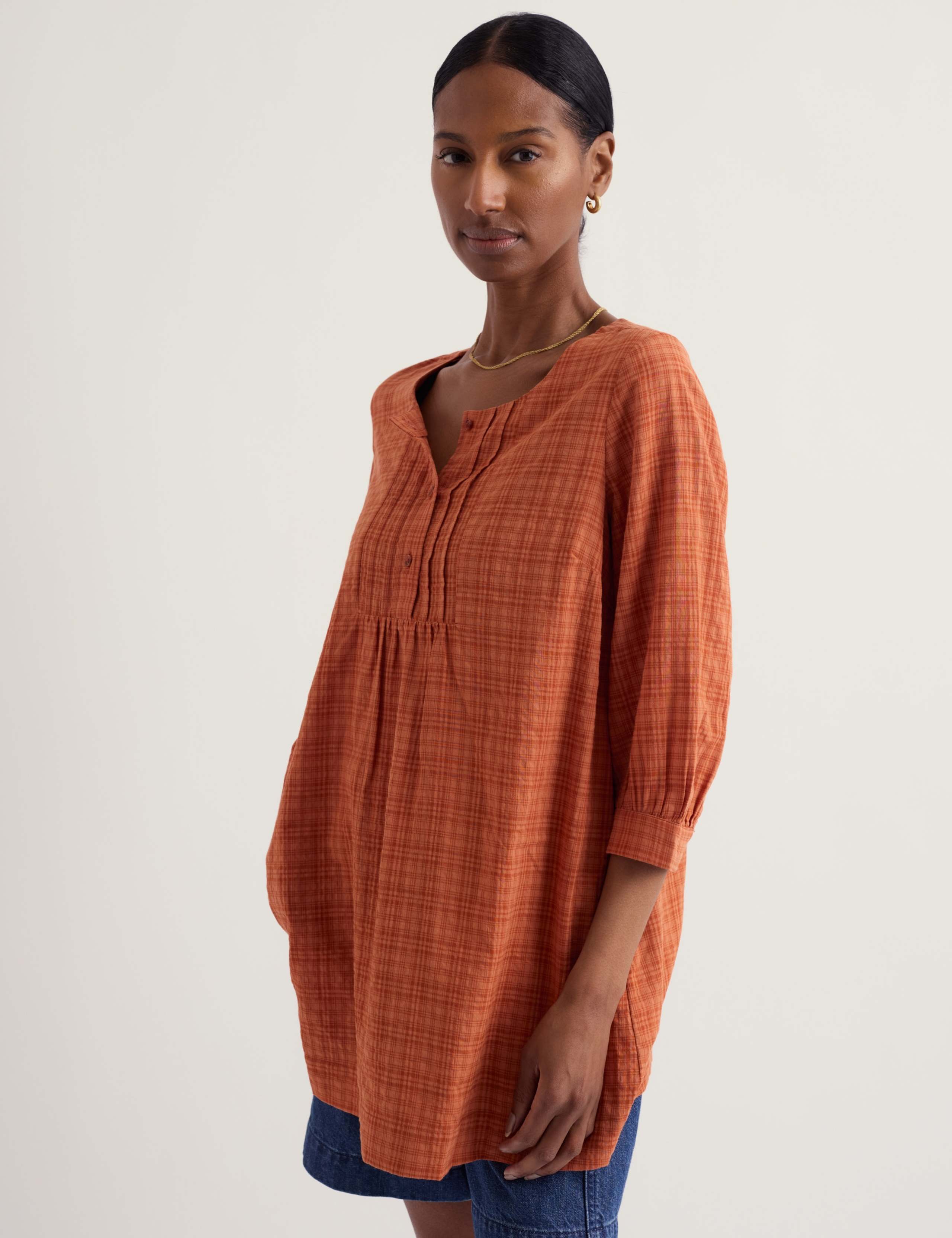 Cotton Rich Checked Scoop Neck Tunic 4 of 5
