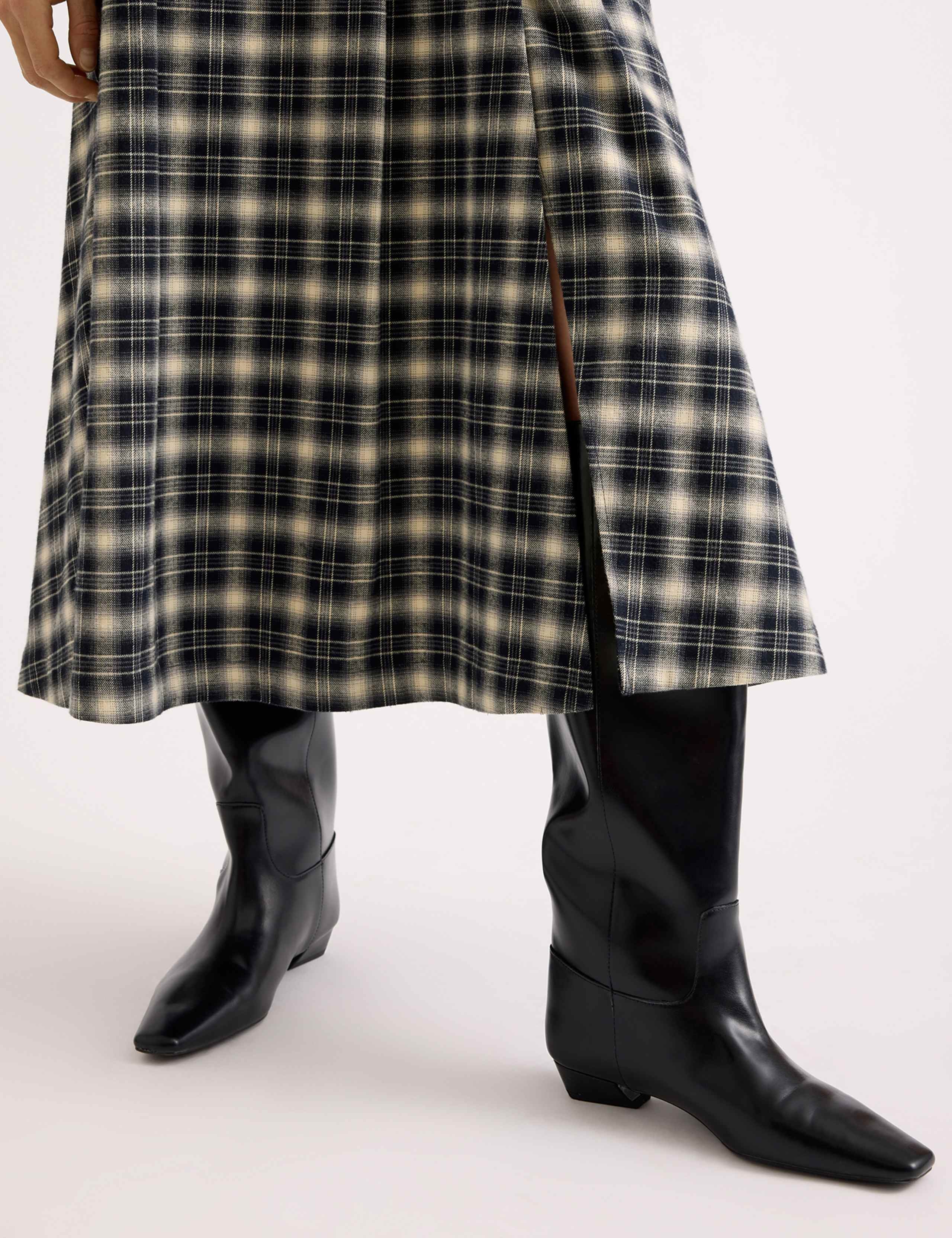 Cotton Blend Checked Midi A-Line Kilt Skirt 5 of 5
