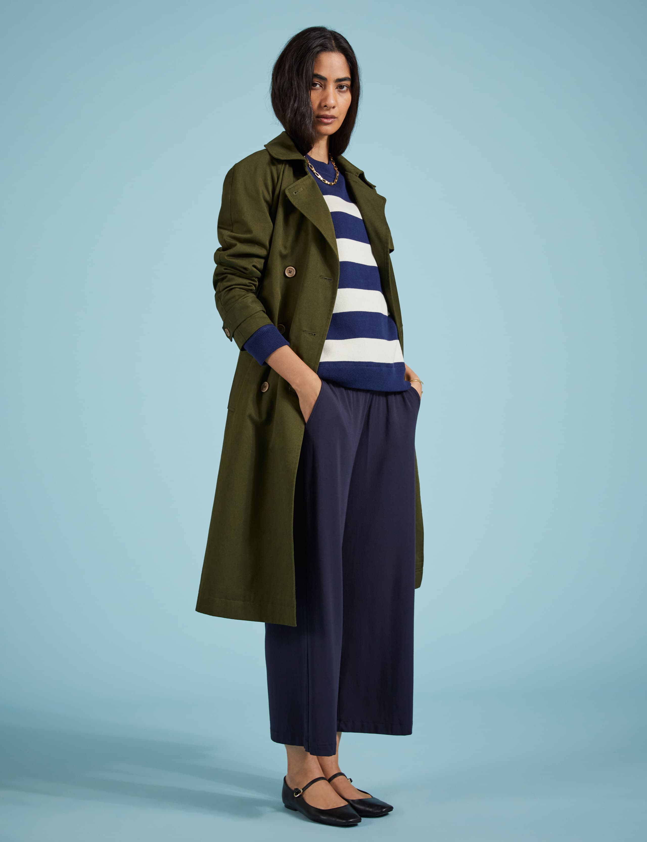 Elasticated Waist Wide Leg Cropped Trousers 3 of 5