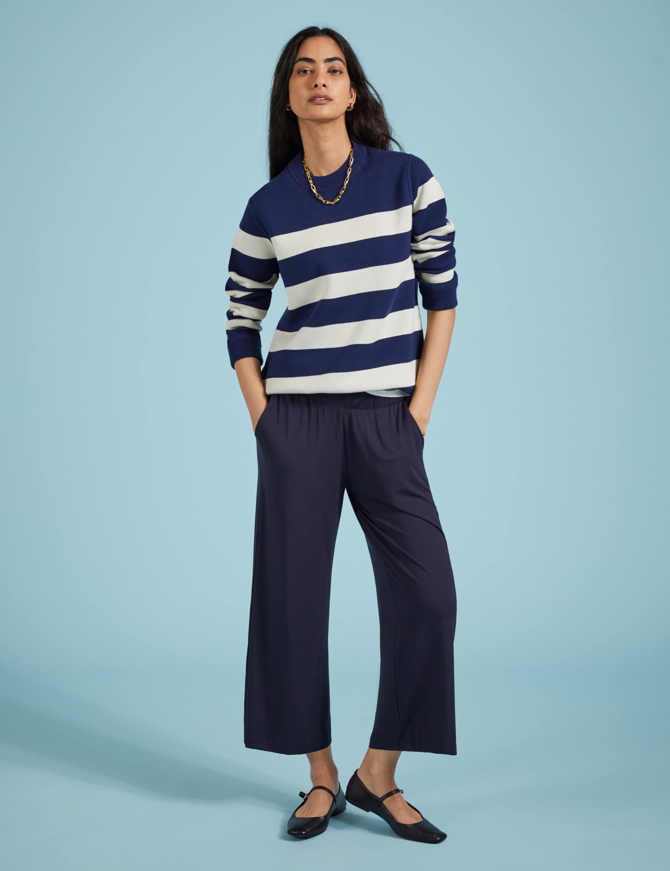 Elasticated Waist Wide Leg Cropped Trousers 4 of 5