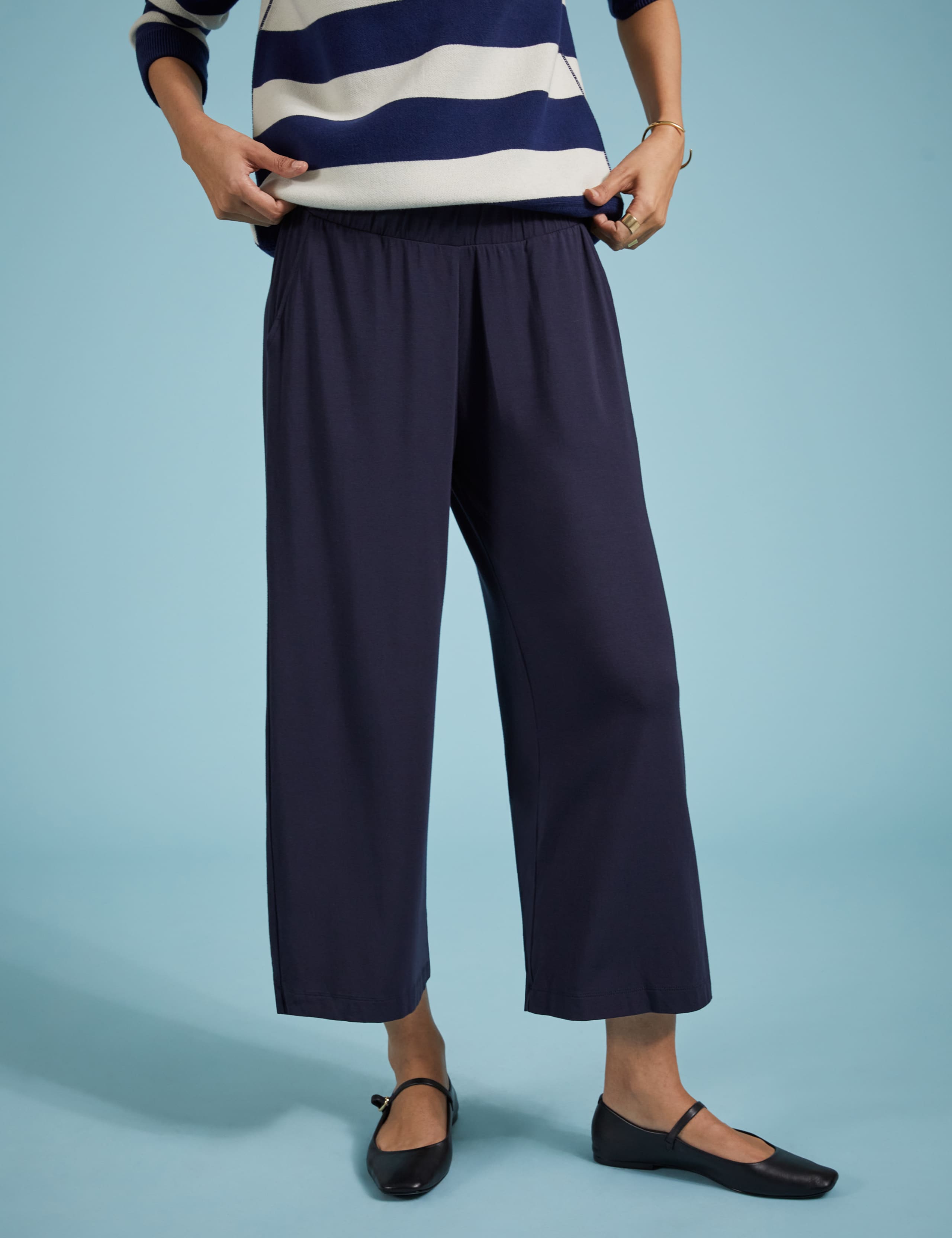 Elasticated Waist Wide Leg Cropped Trousers 5 of 5