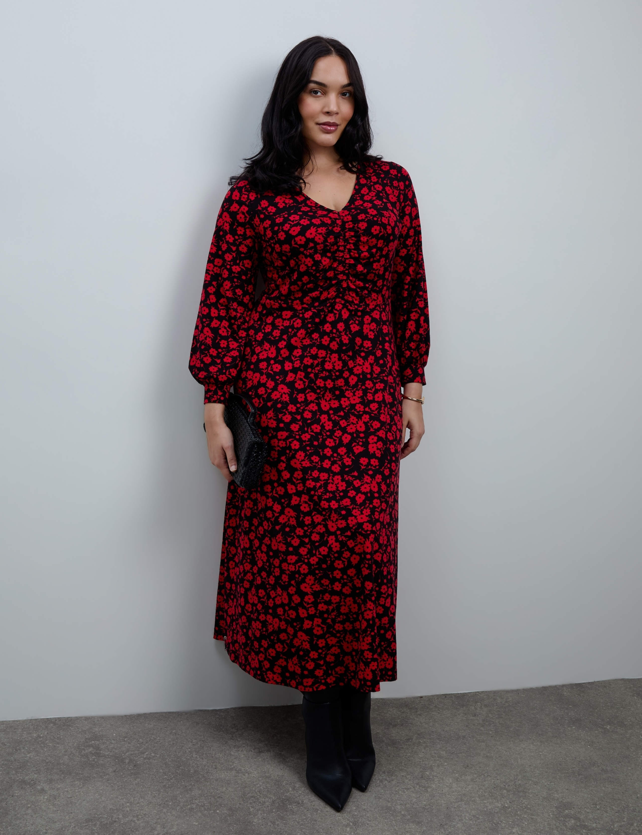 Curve Jersey Printed V Neck Midaxi Swing Dress 2 of 8