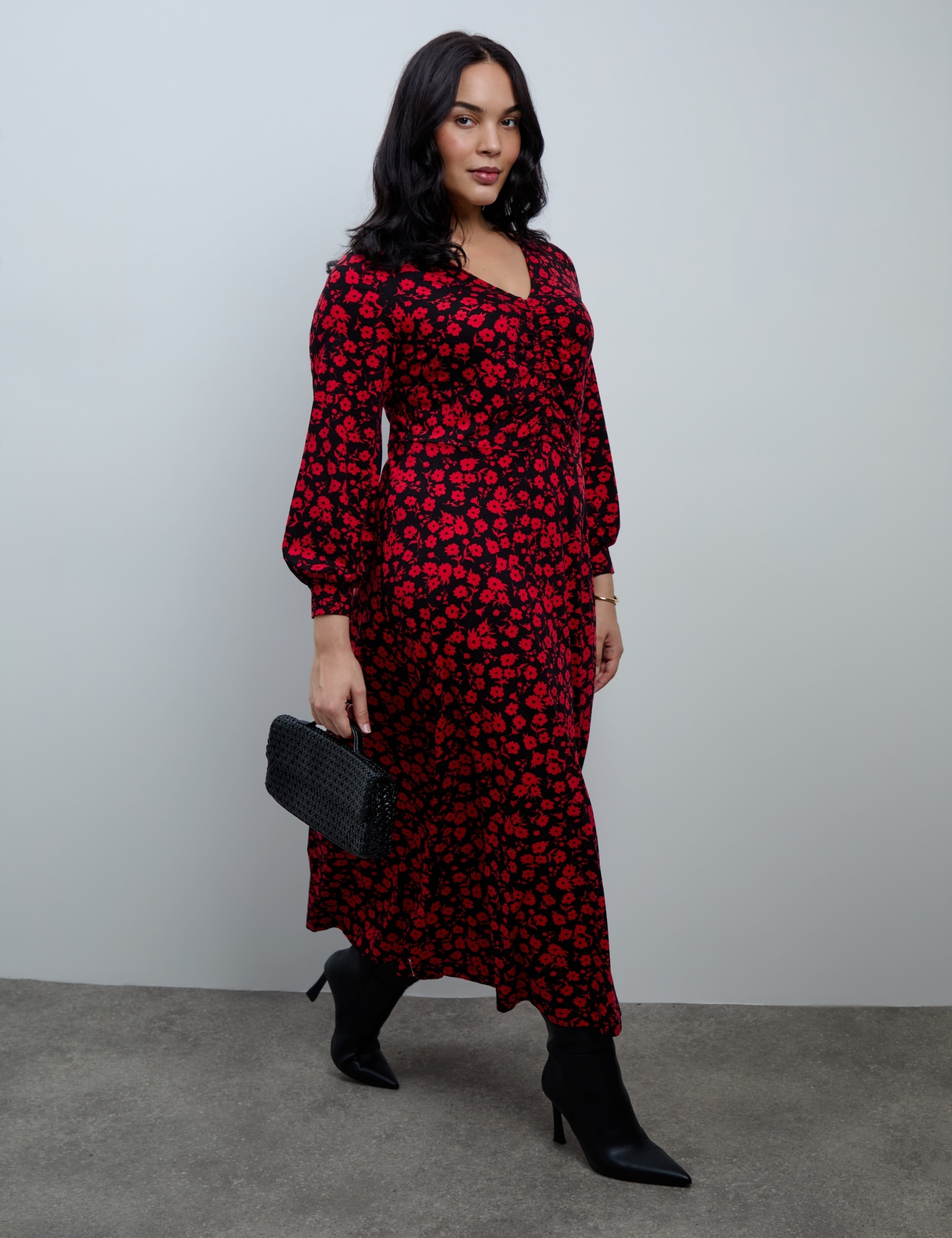 Curve Jersey Printed V Neck Midaxi Swing Dress 3 of 8