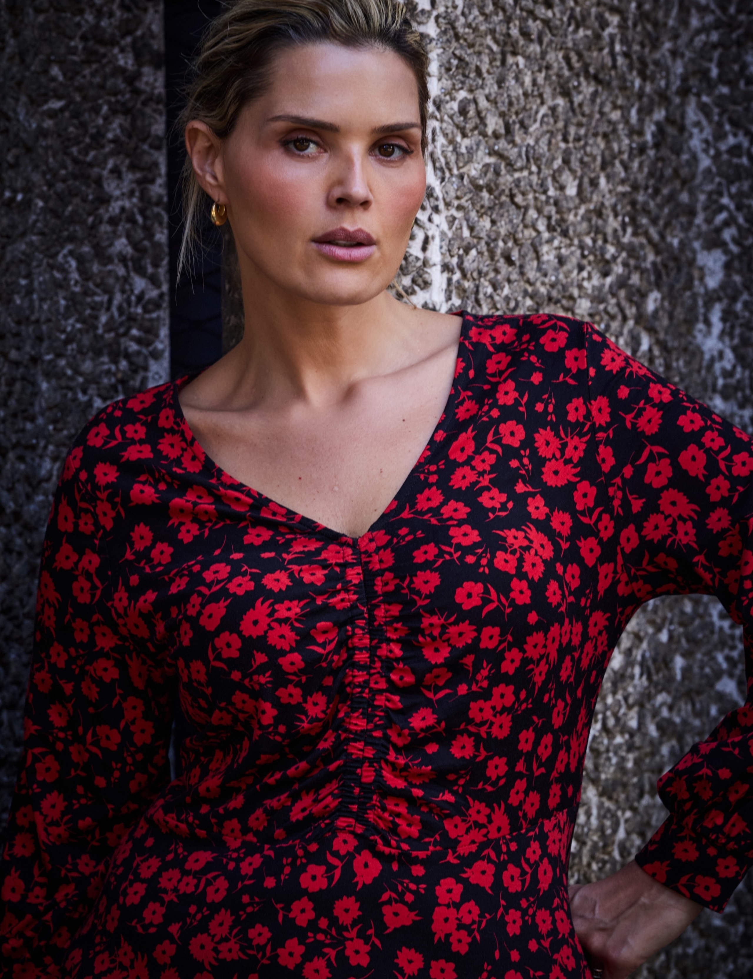 Curve Jersey Printed V Neck Midaxi Swing Dress 5 of 8