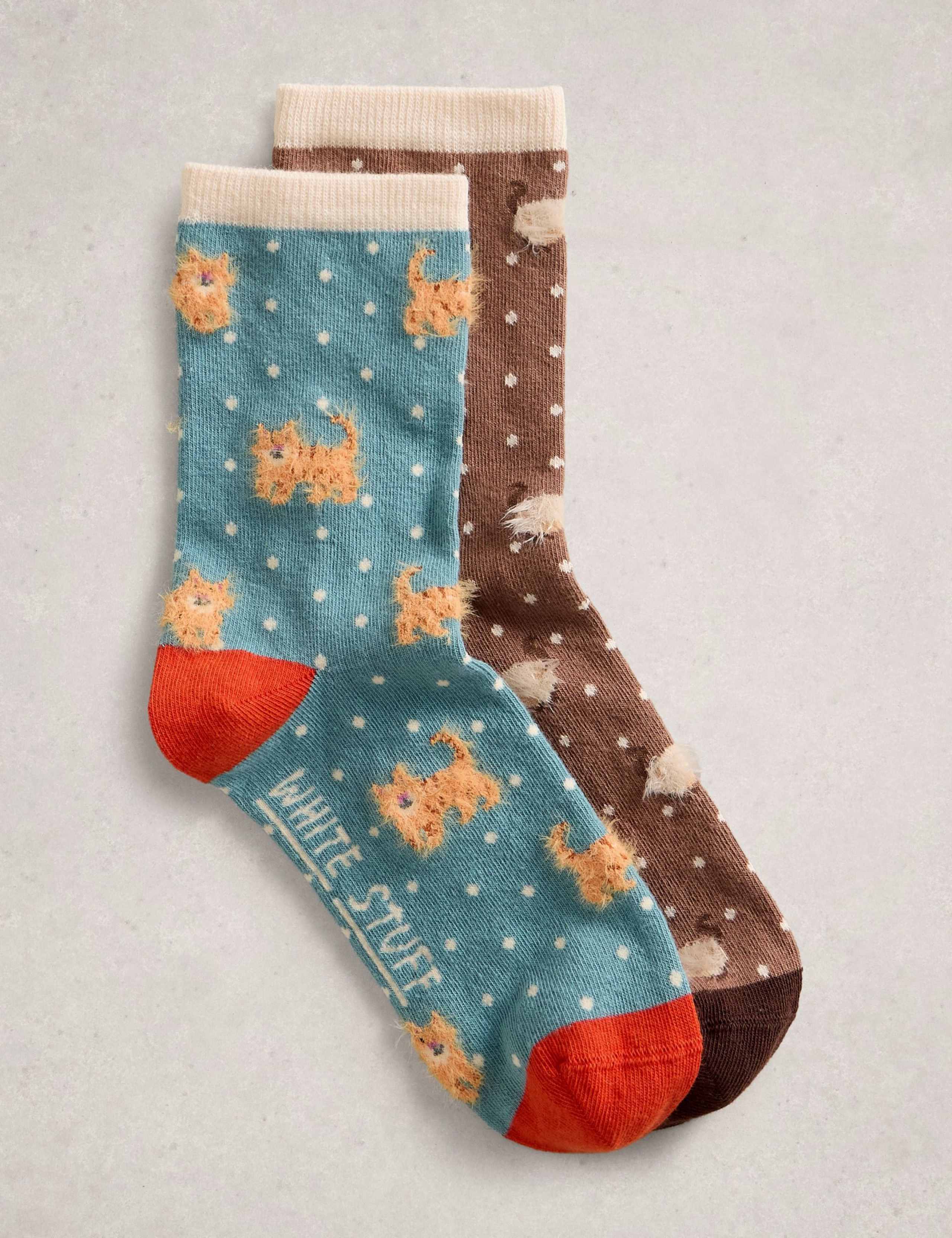 2 Pack Cotton Rich Cat Ankle High Socks 1 of 2
