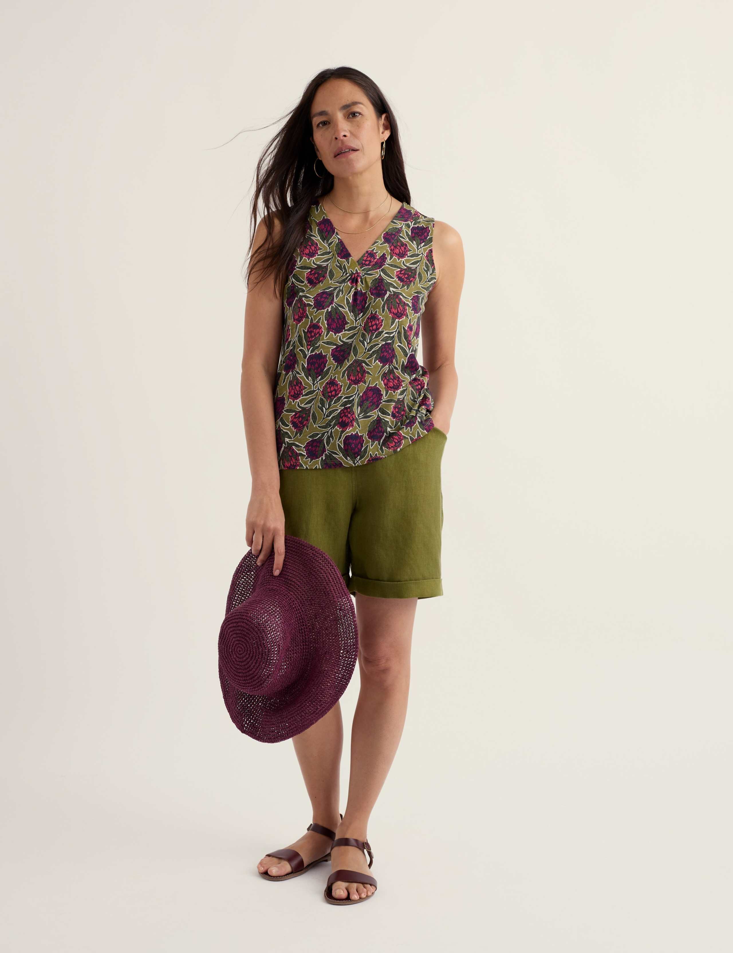 Pure Cotton Floral V-Neck Vest Top 1 of 5