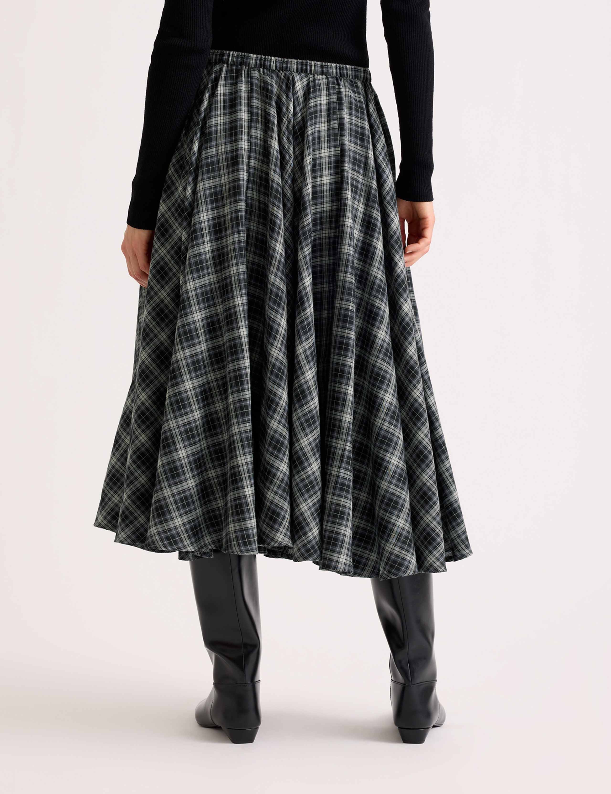 Plaid Checked Midi Full A-Line Skirt 3 of 5