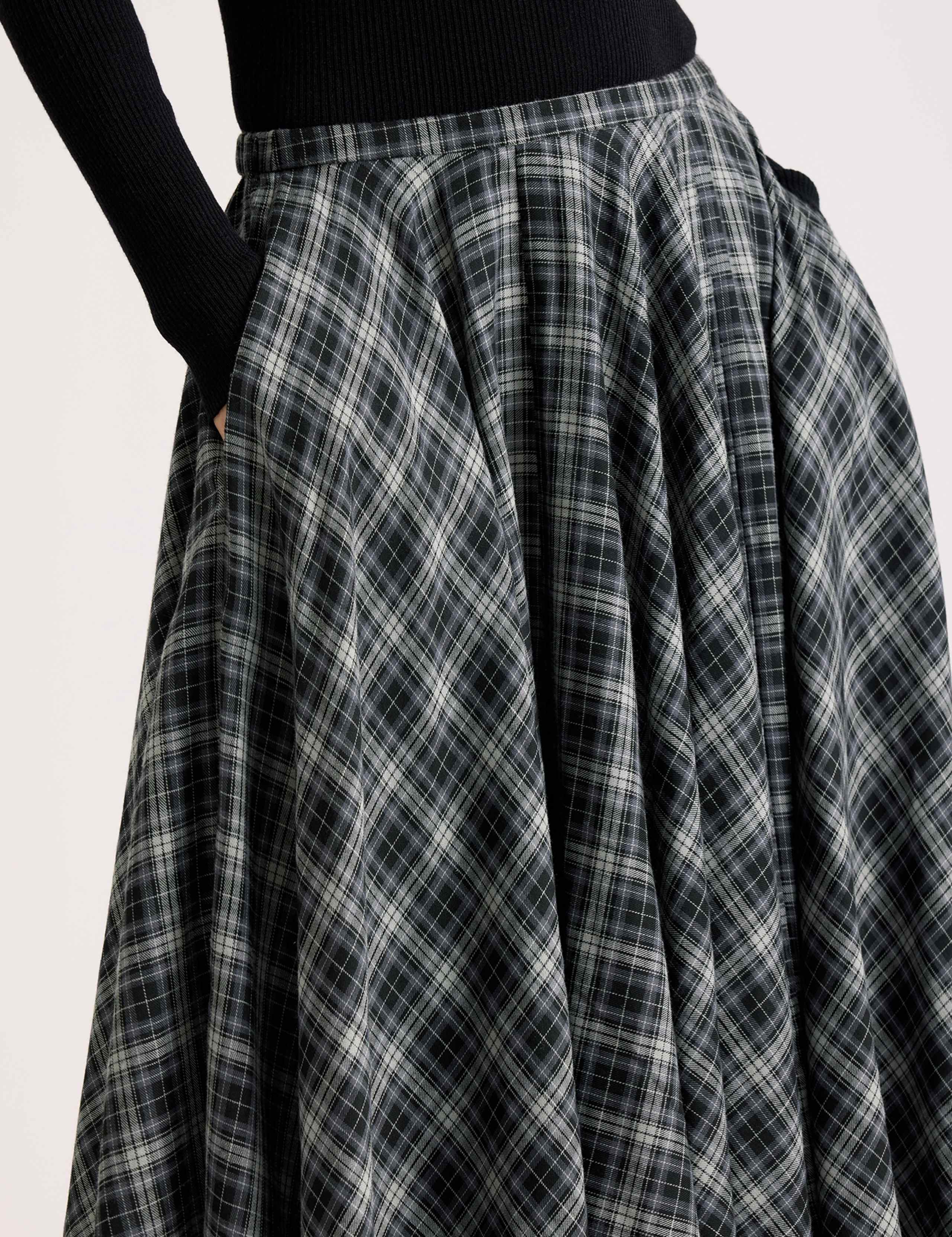 Plaid Checked Midi Full A-Line Skirt 4 of 5