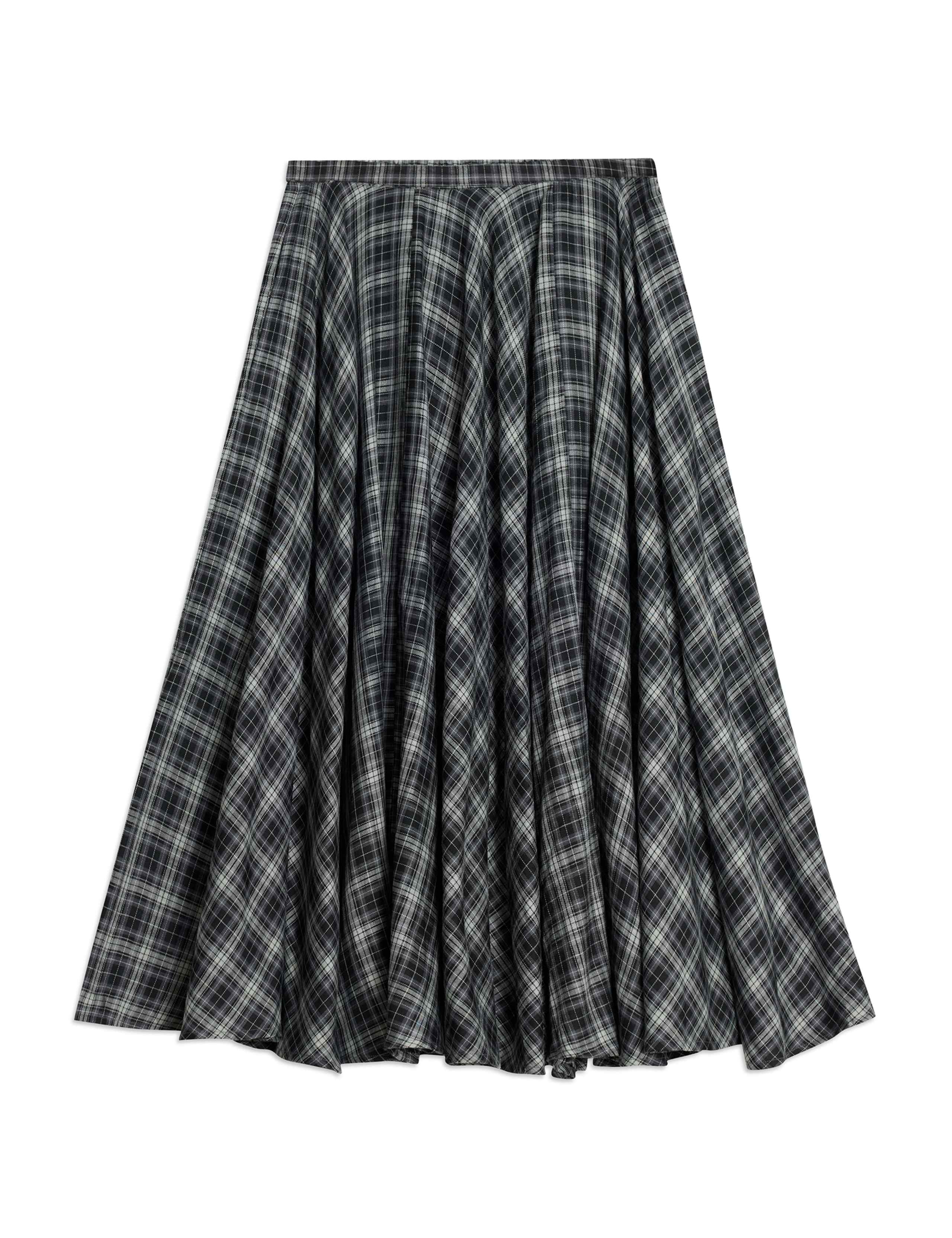 Plaid Checked Midi Full A-Line Skirt 2 of 5
