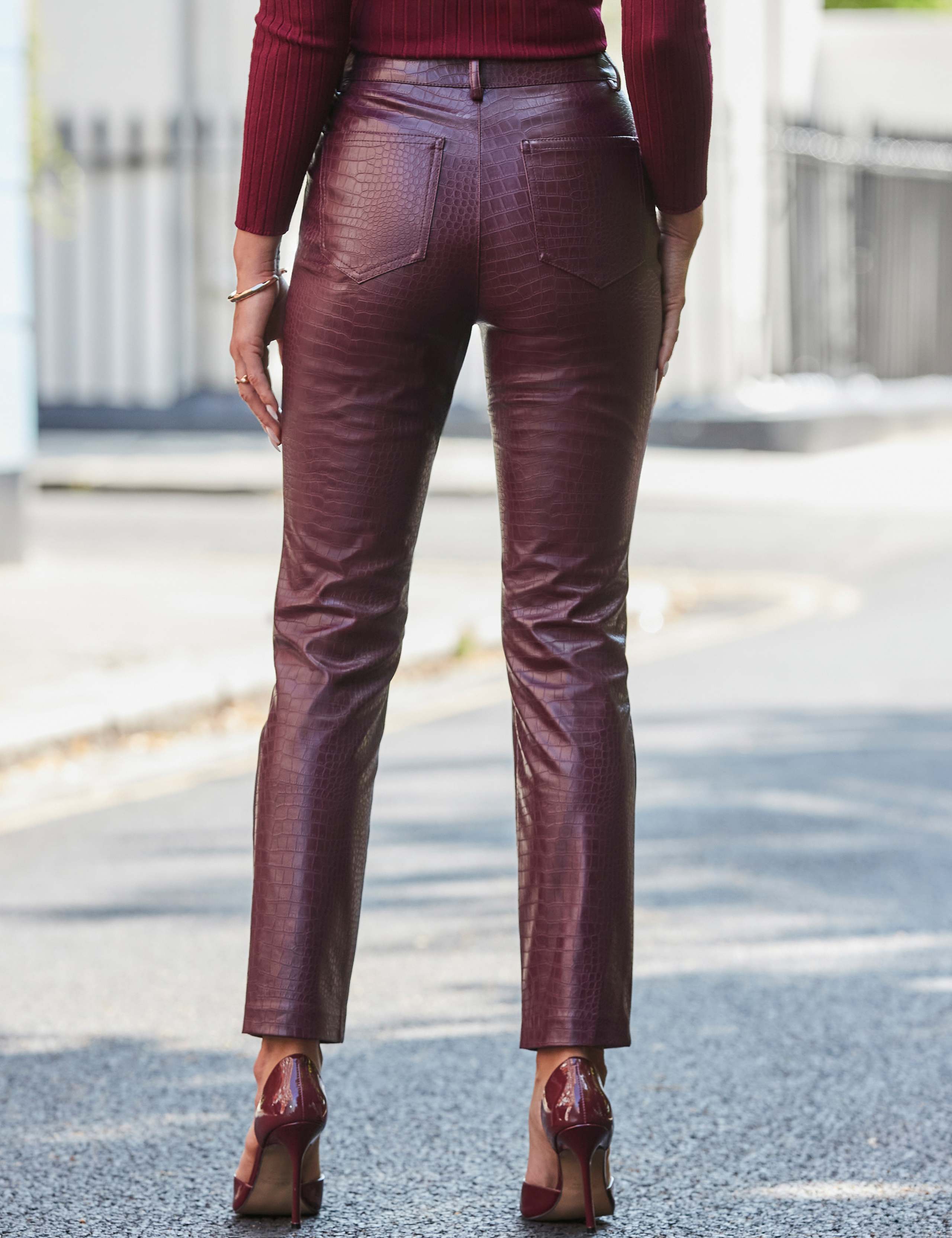 Leather Look Croc Straight Leg Trousers 3 of 5