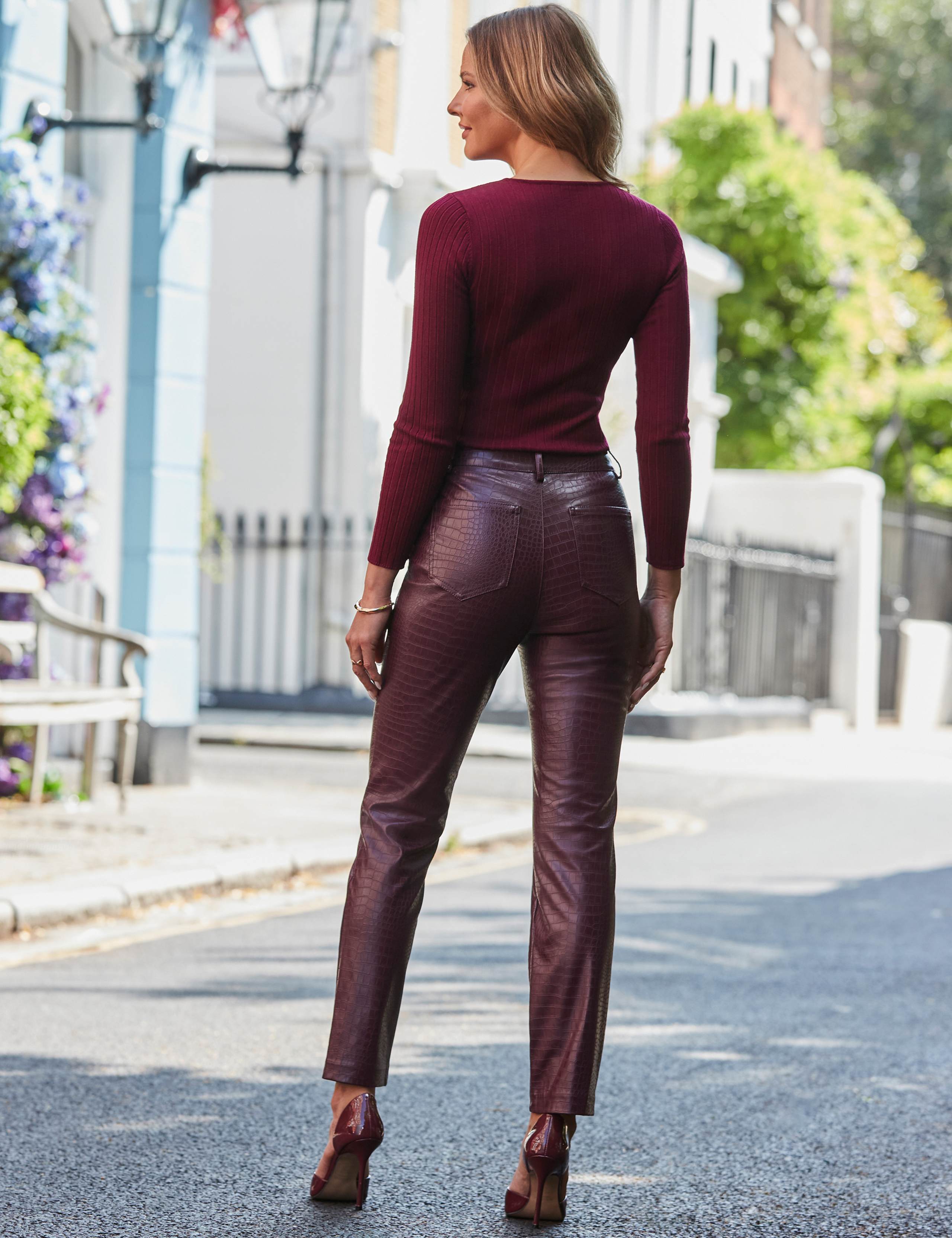 Leather Look Croc Straight Leg Trousers 4 of 5