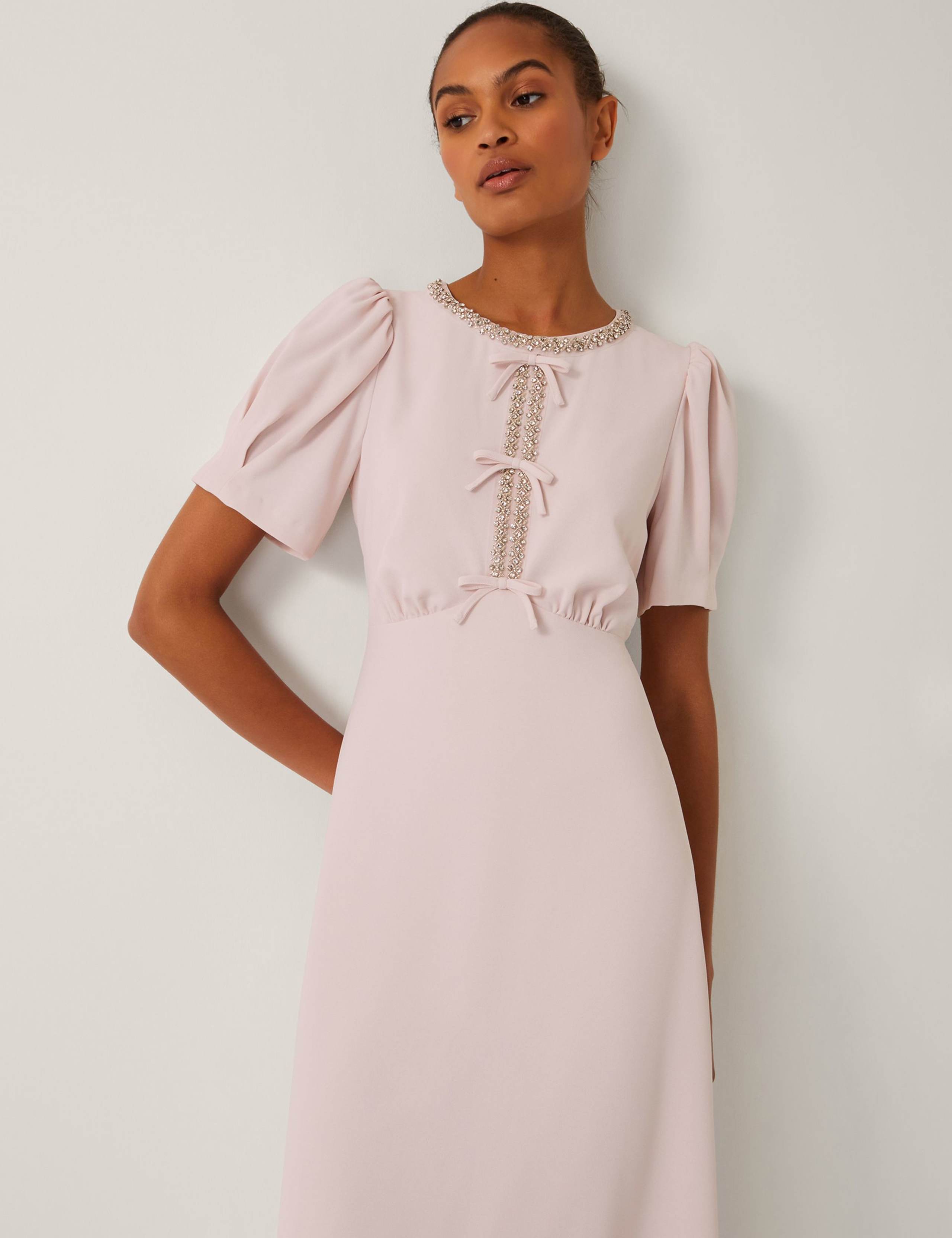 Beaded Bow Detail Puff Sleeve Midi Dress 4 of 4