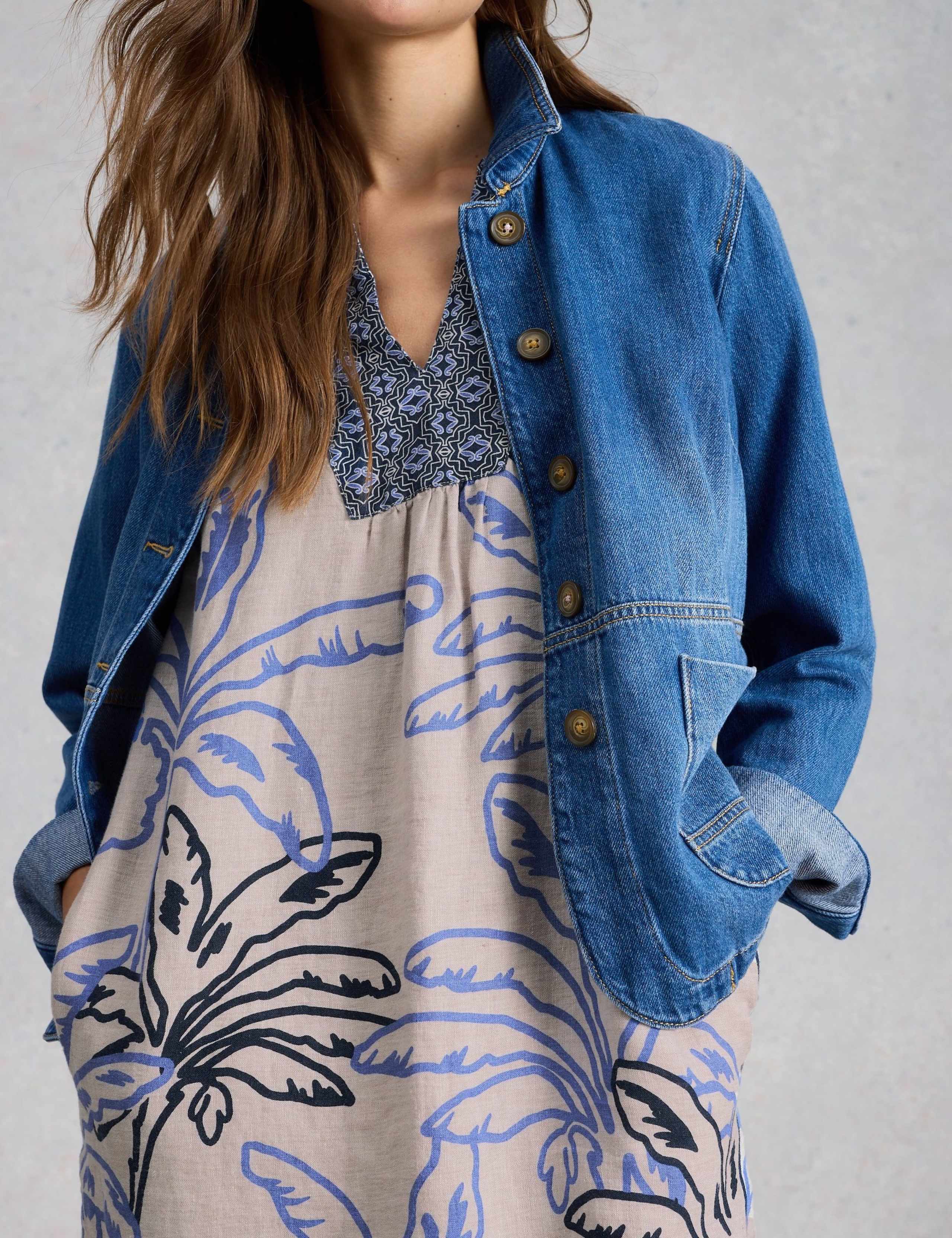 Pure Linen Printed Notch Neck Shift Dress 2 of 6