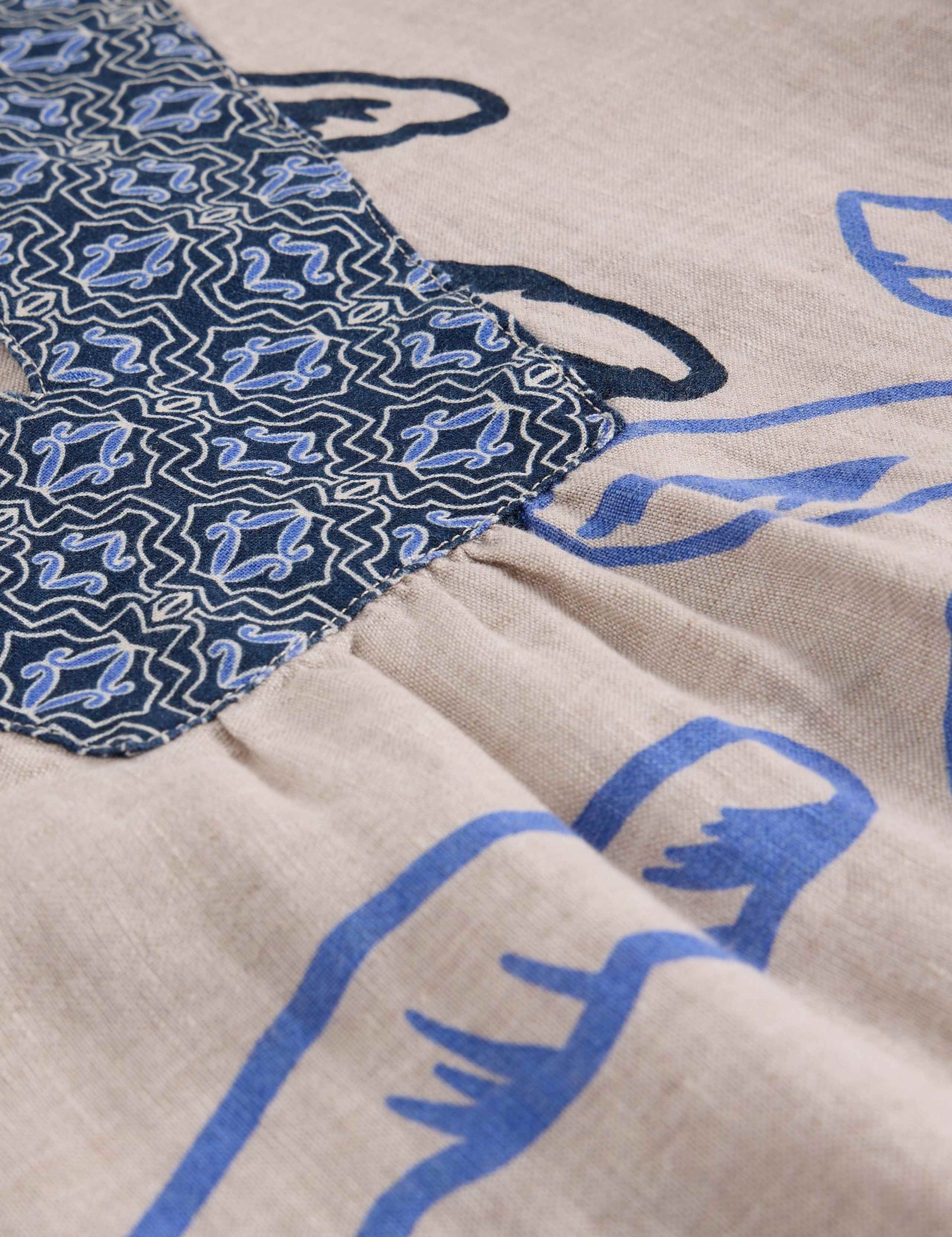 Pure Linen Printed Notch Neck Shift Dress 3 of 6