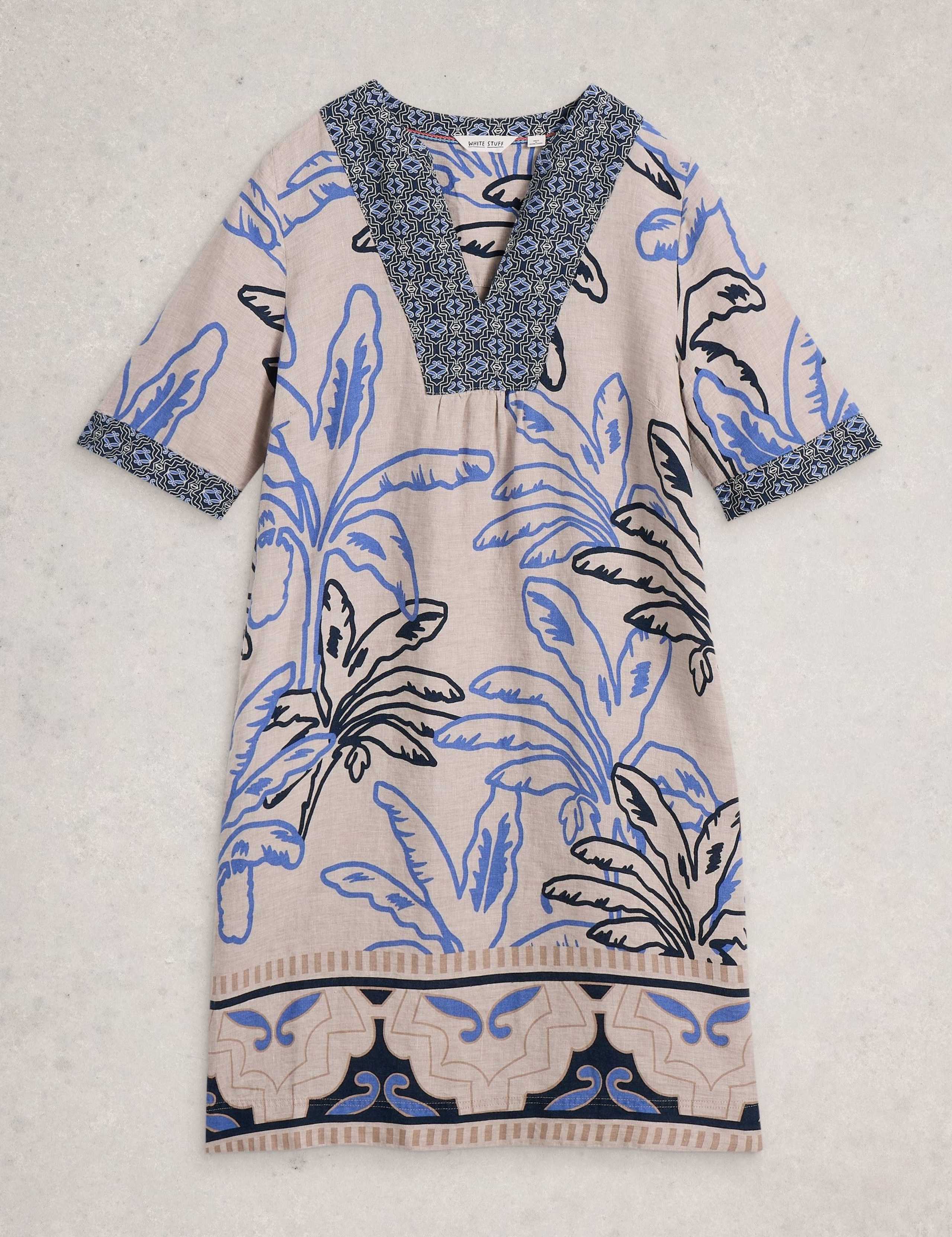 Pure Linen Printed Notch Neck Shift Dress 4 of 6