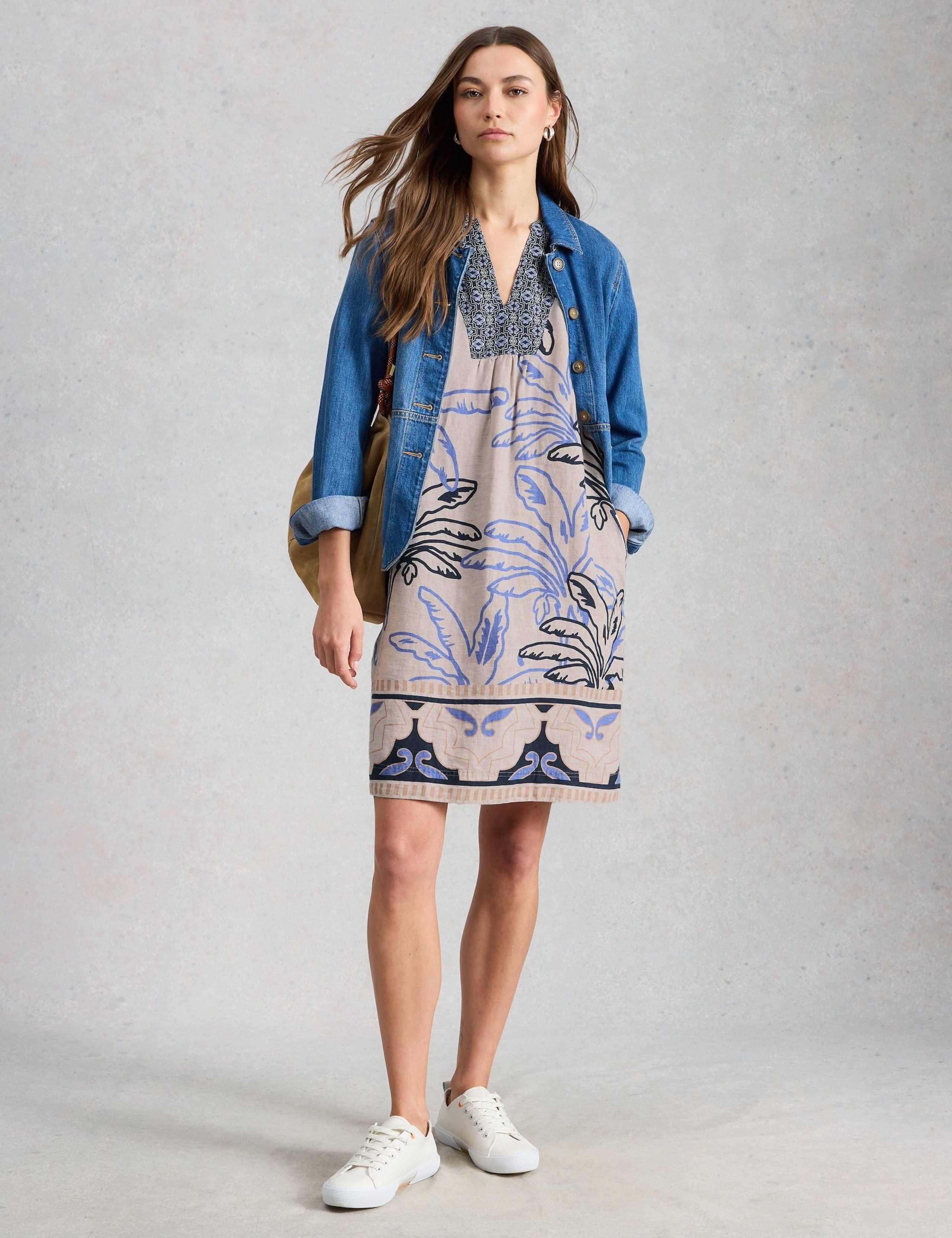 Pure Linen Printed Notch Neck Shift Dress 6 of 6