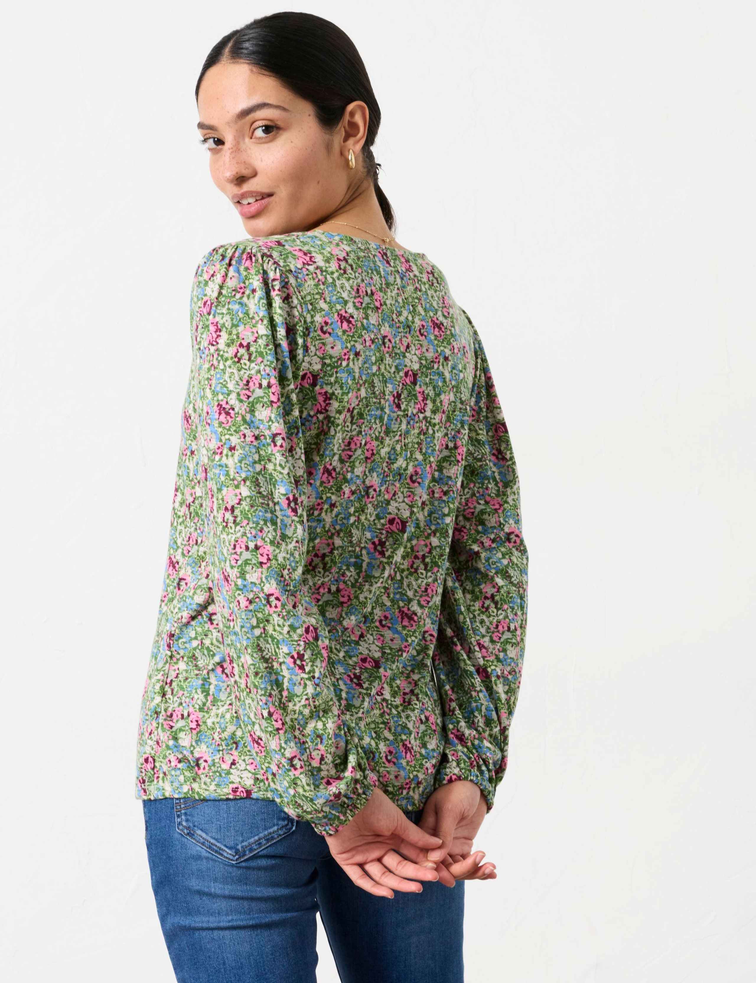 Pure Cotton Disty Floral V-Neck Blouse 3 of 6