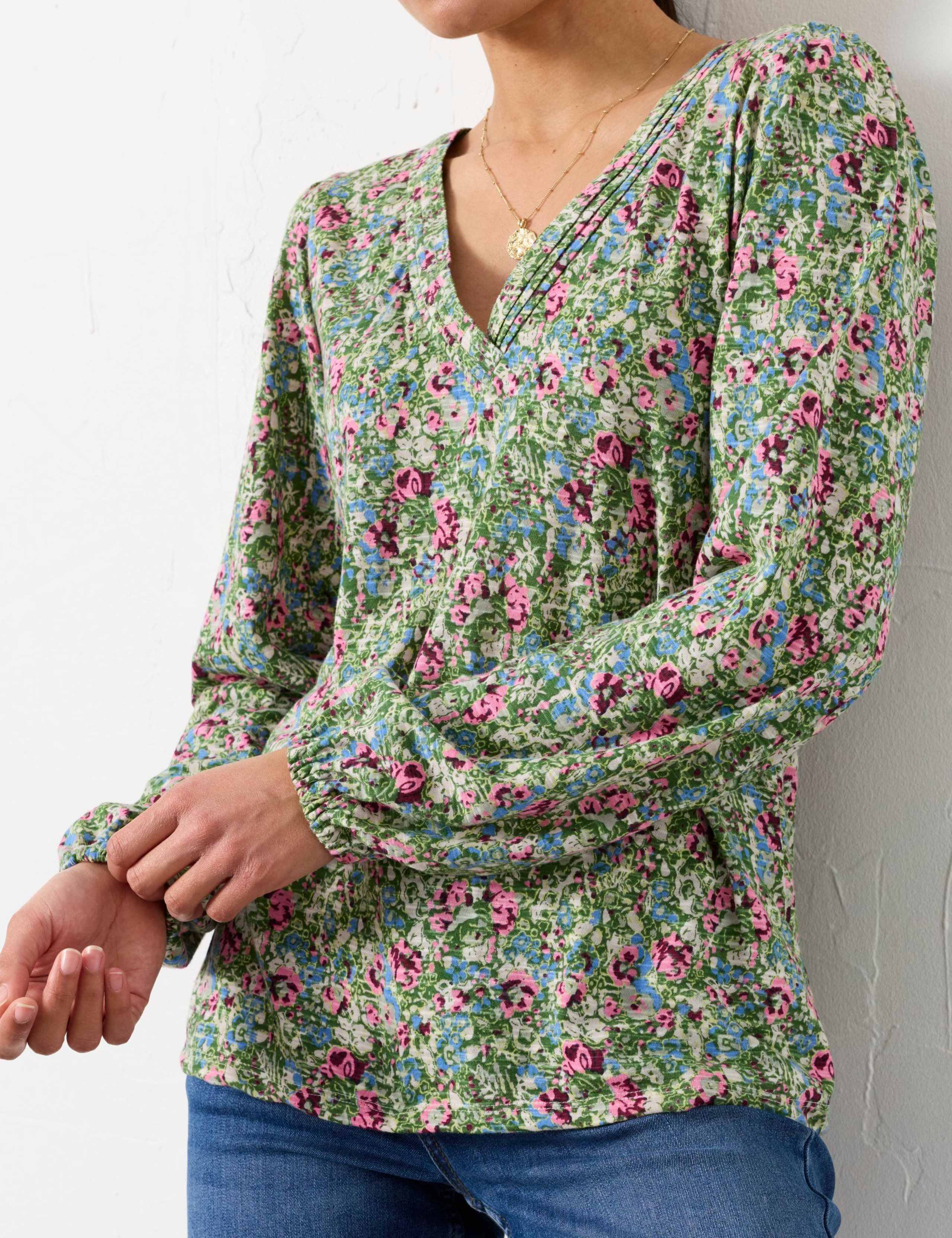 Pure Cotton Disty Floral V-Neck Blouse 4 of 6