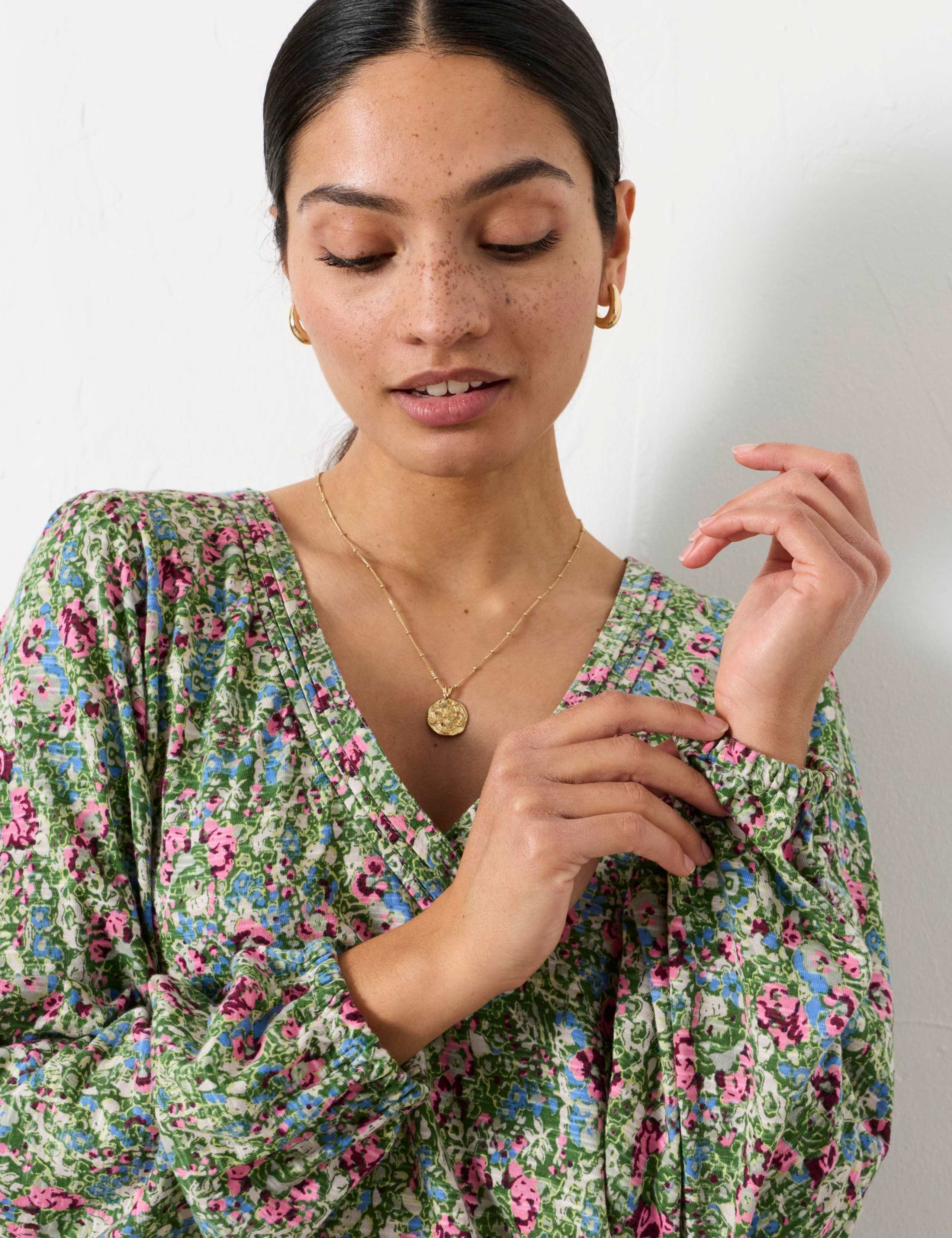 Pure Cotton Disty Floral V-Neck Blouse 6 of 6