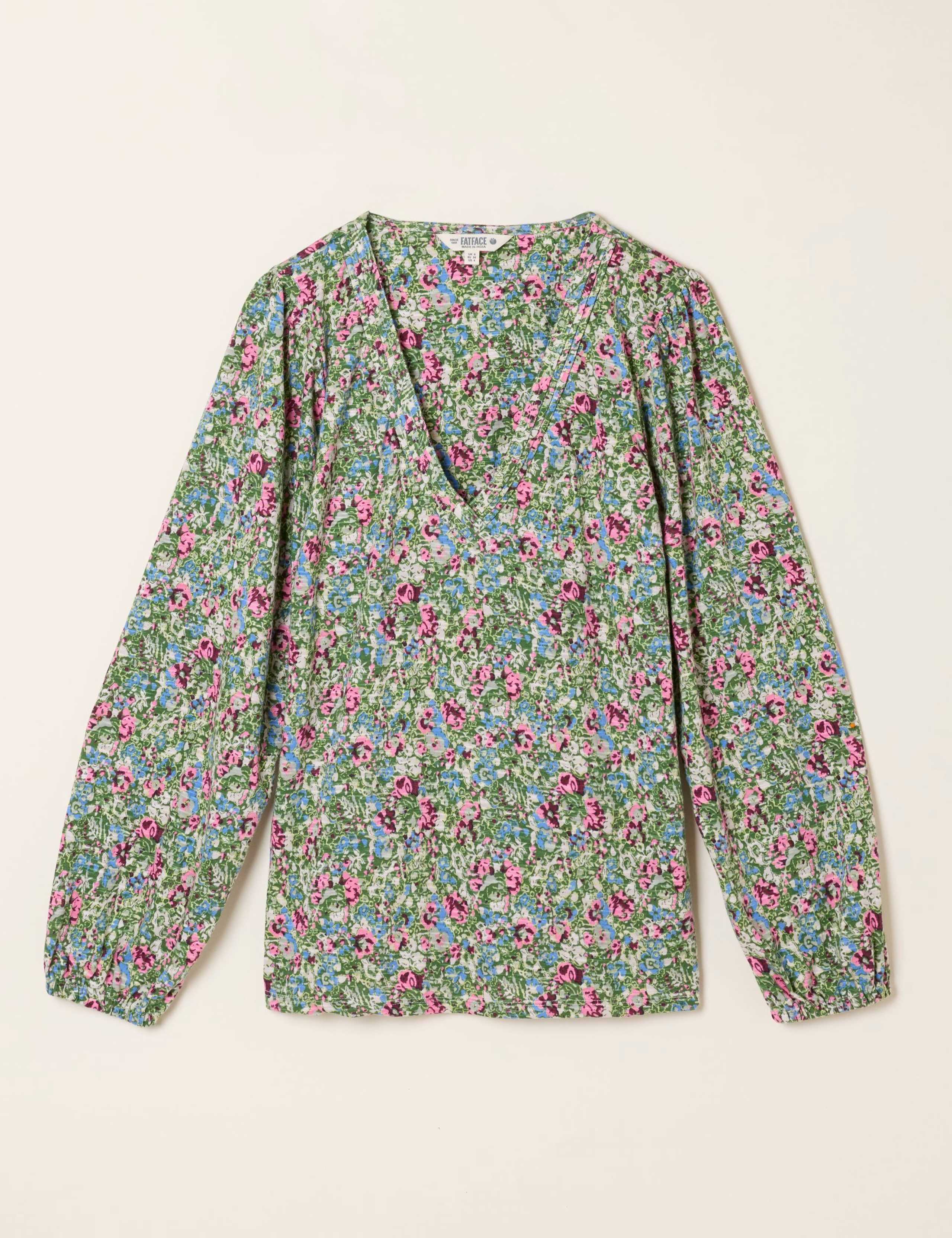 Pure Cotton Disty Floral V-Neck Blouse 2 of 6