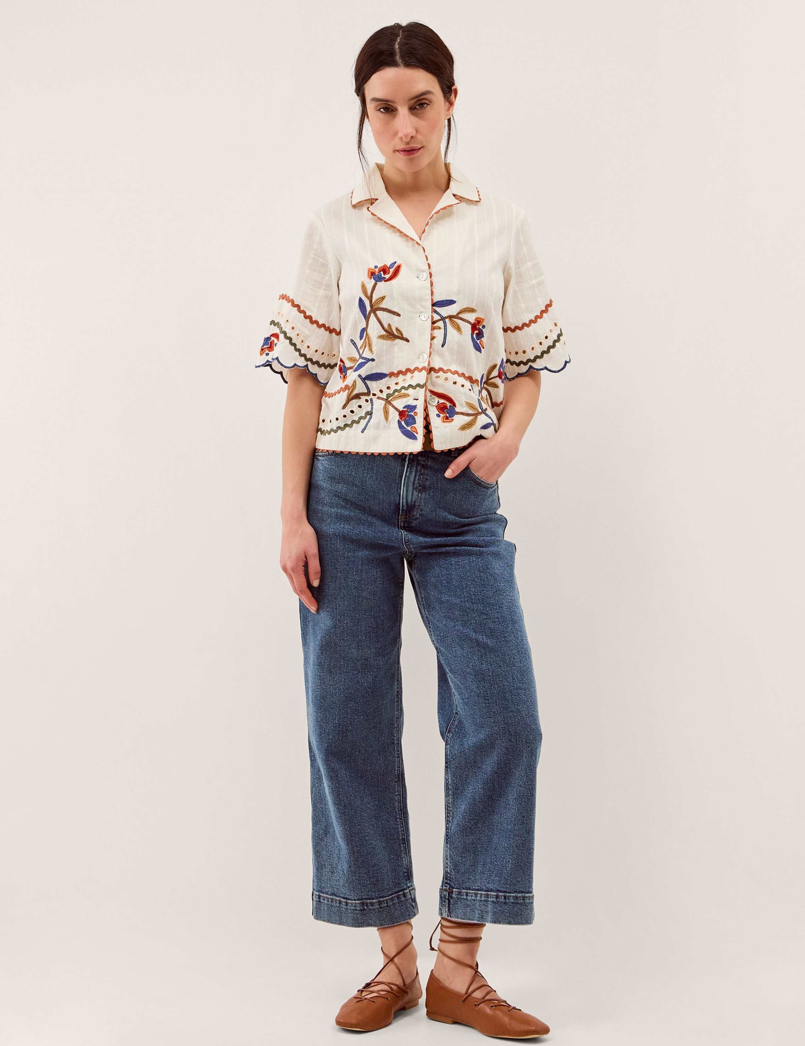 Pure Cotton Embroidered Ric Rac Trim Shirt 5 of 5