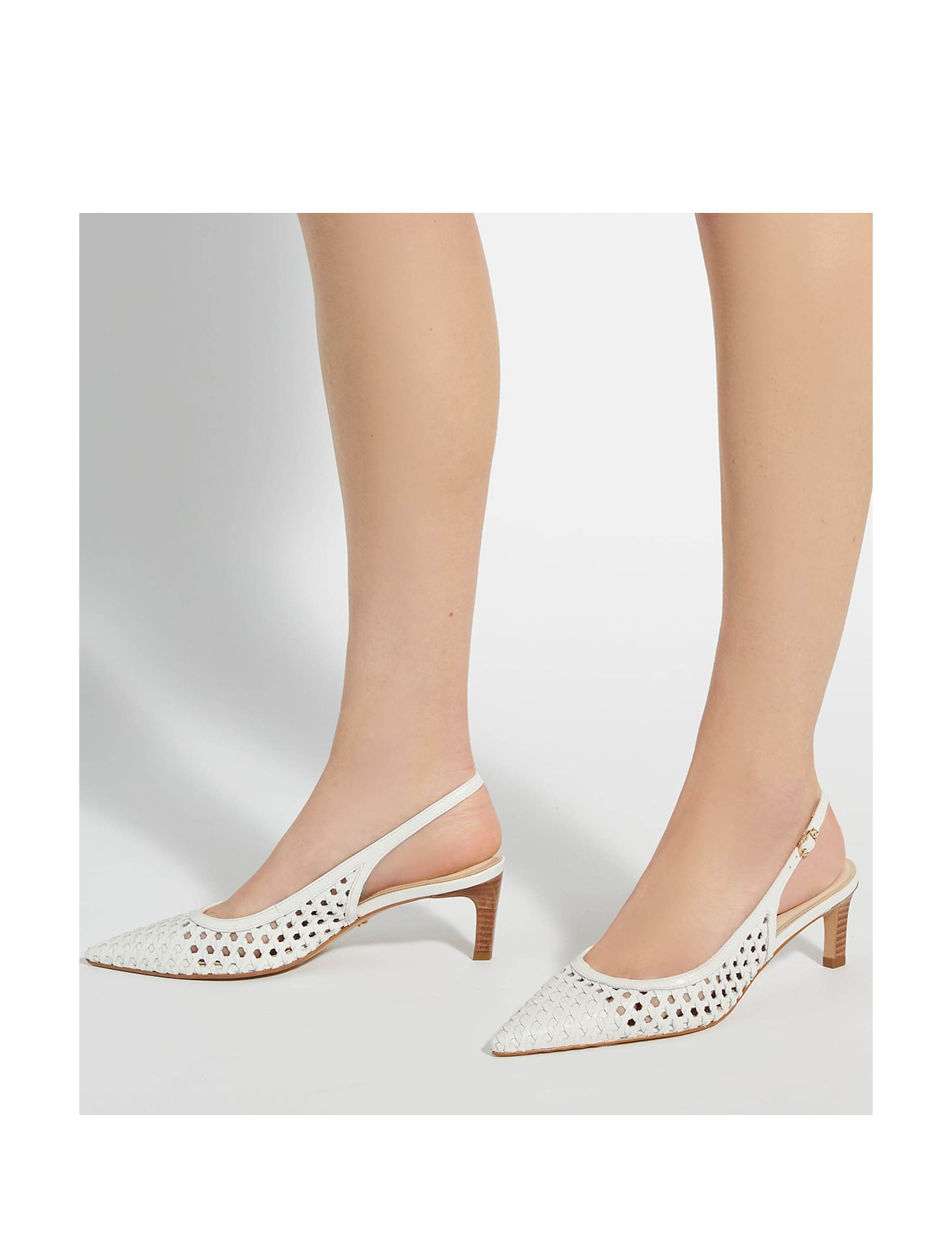 Leather Woven Kitten Heel Slingback Shoes 2 of 6