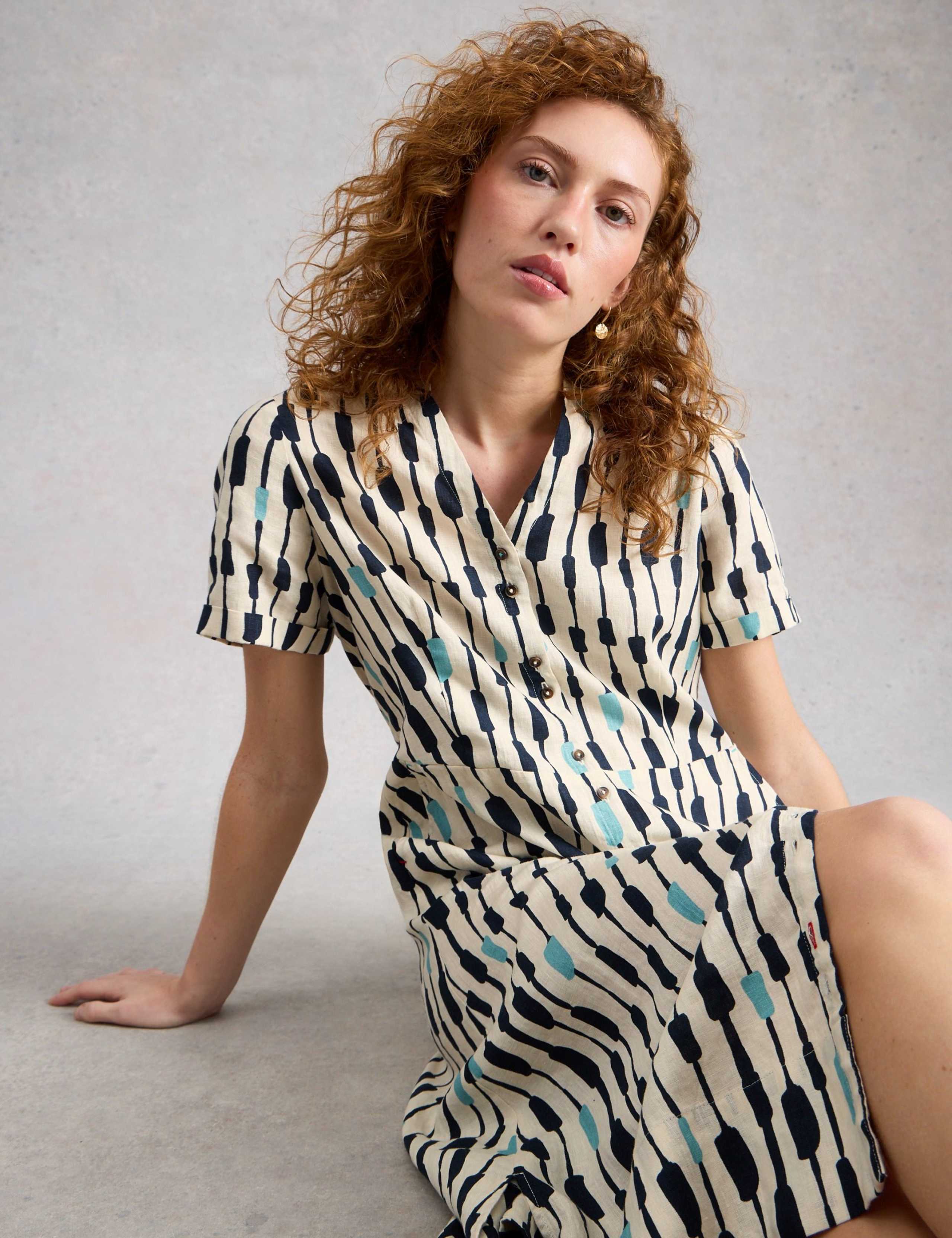 Pure Linen Notch Neck Midi Tea Dress 4 of 6