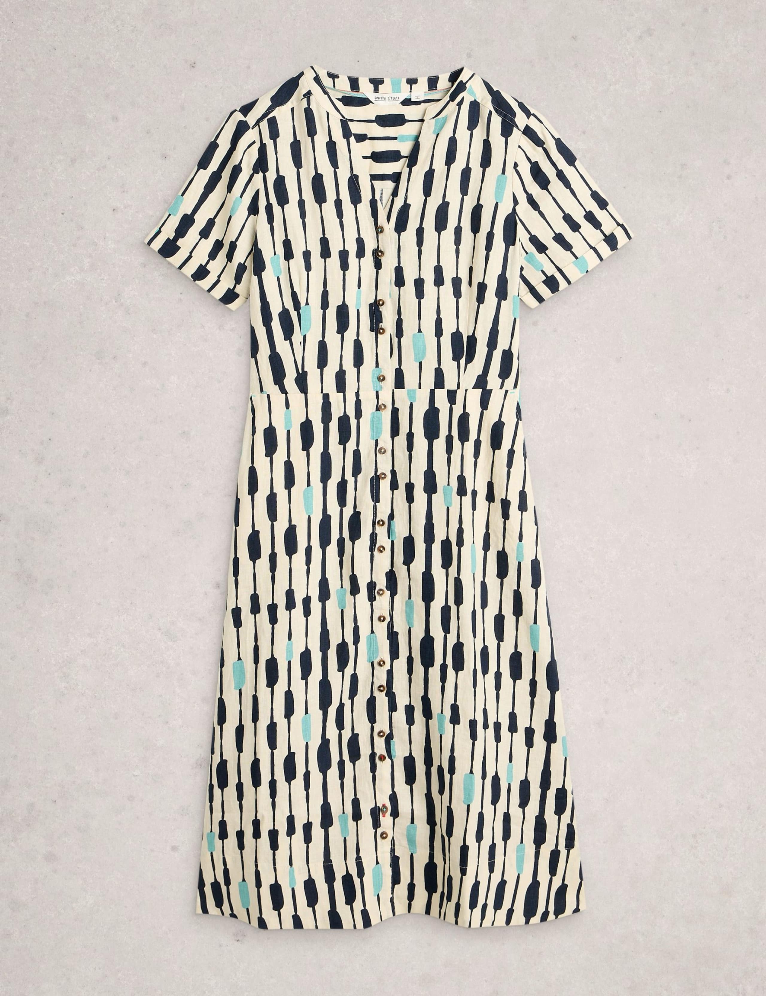 Pure Linen Notch Neck Midi Tea Dress 2 of 6