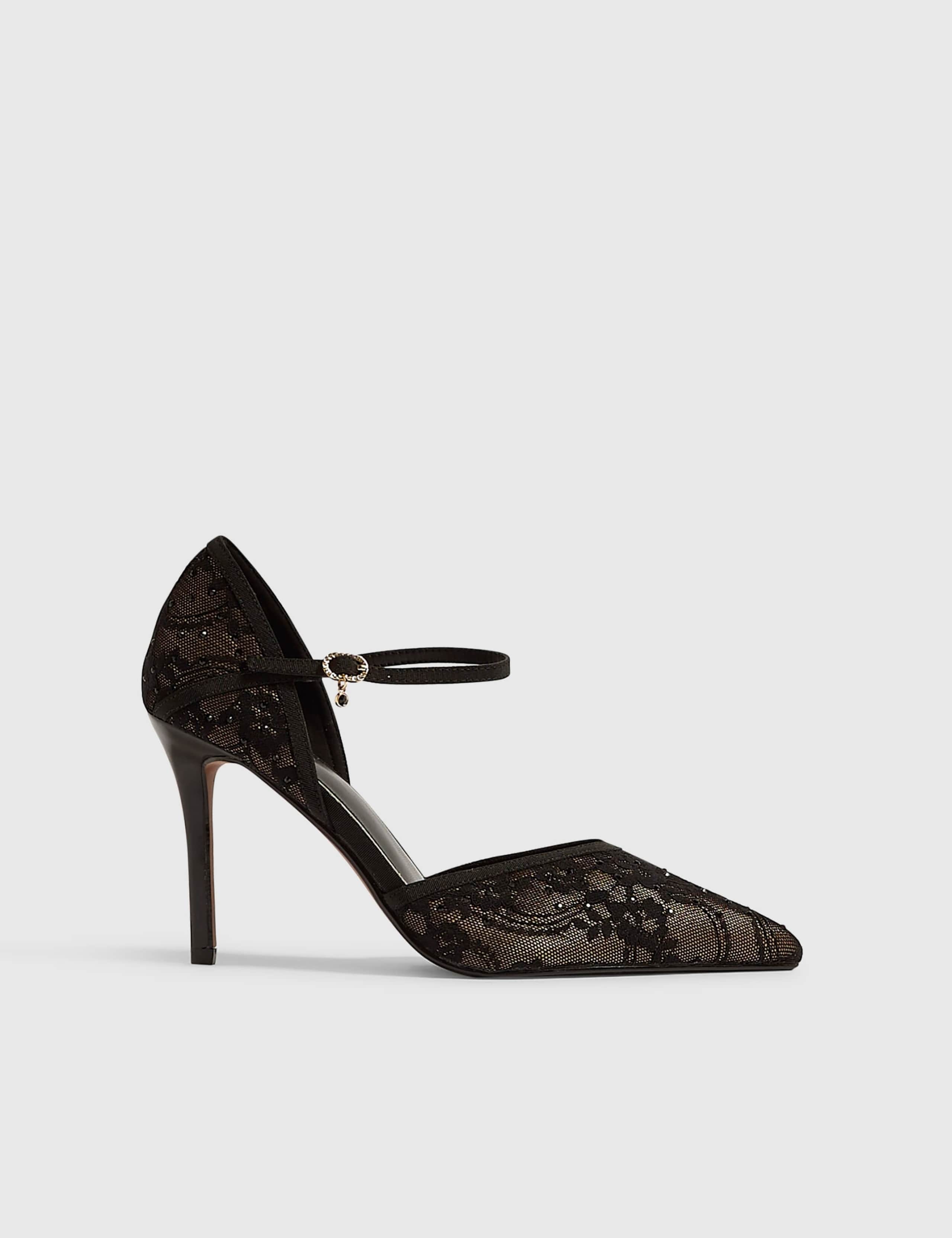 Faux Leather Lace Stiletto Heel Court Shoes 1 of 5