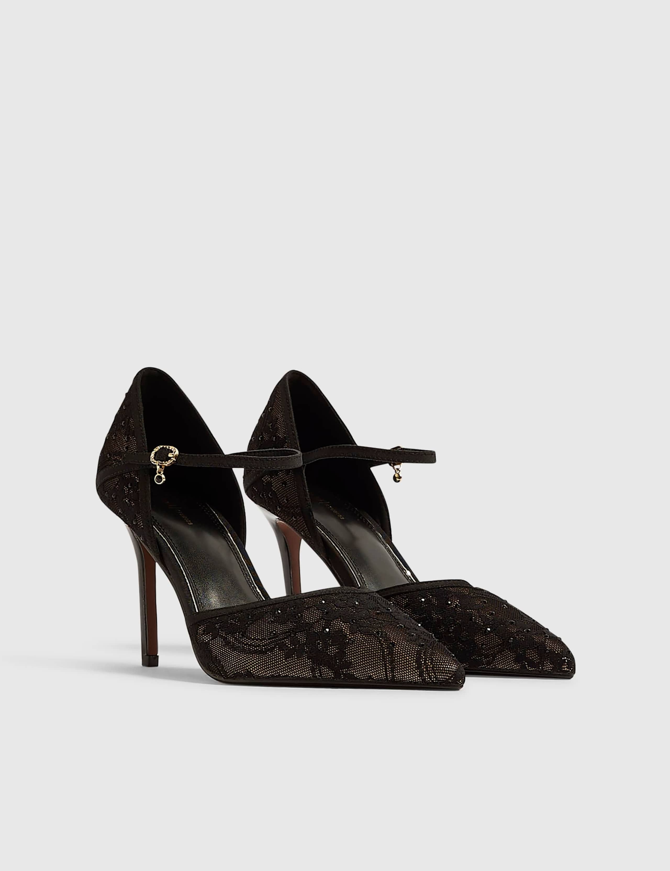 Faux Leather Lace Stiletto Heel Court Shoes 3 of 5