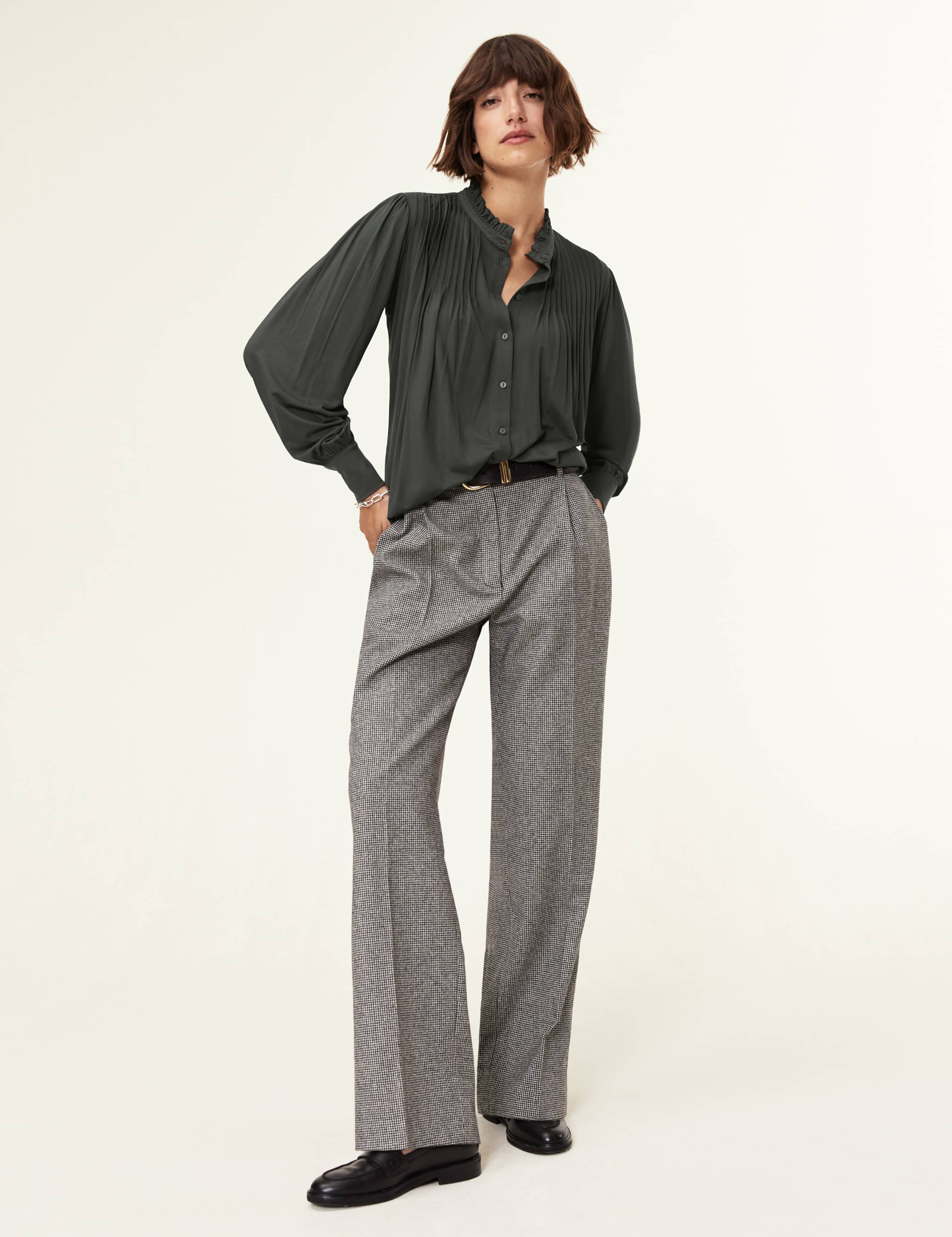 Jersey High Neck Pintuck Relaxed Blouse 2 of 5