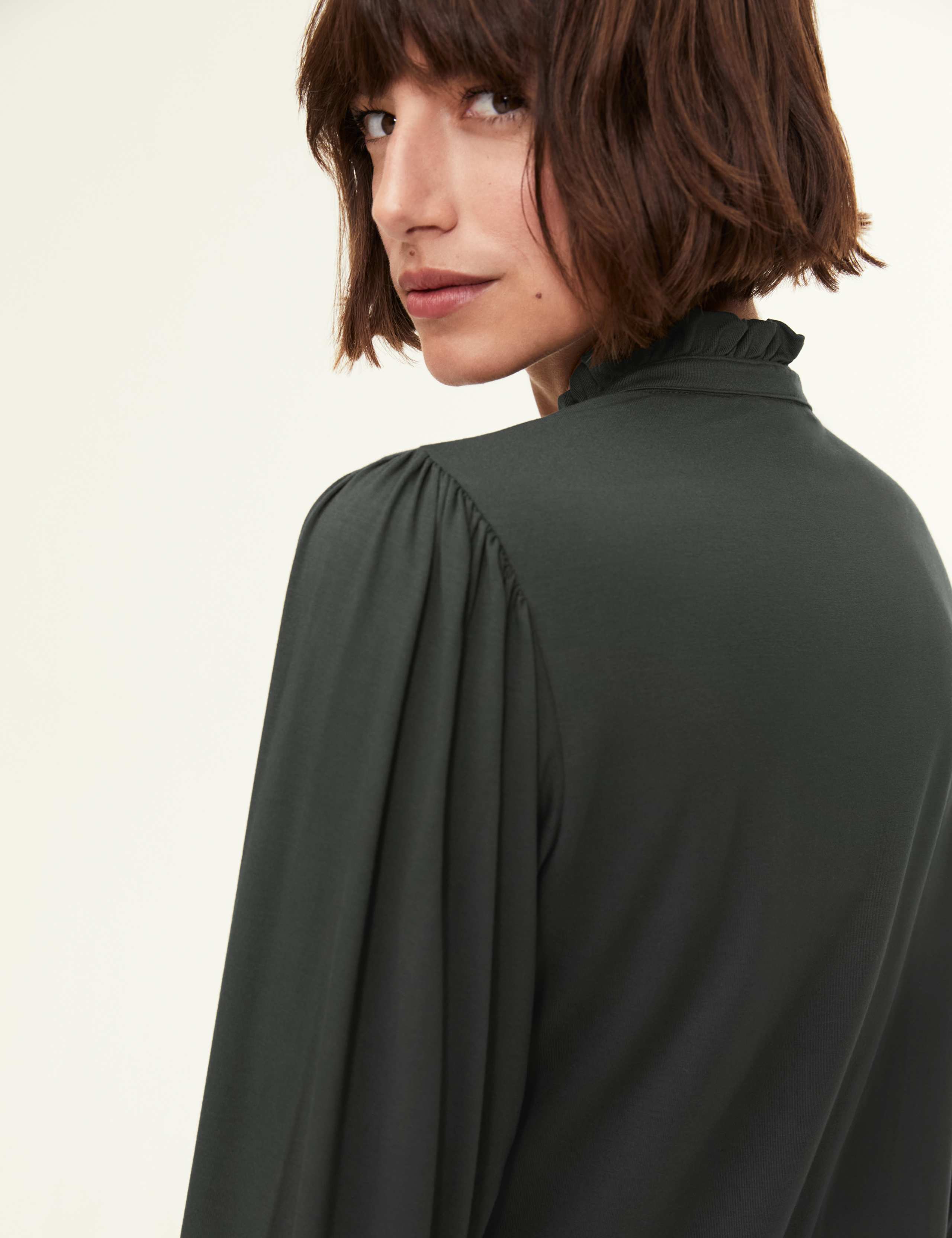 Jersey High Neck Pintuck Relaxed Blouse 3 of 5