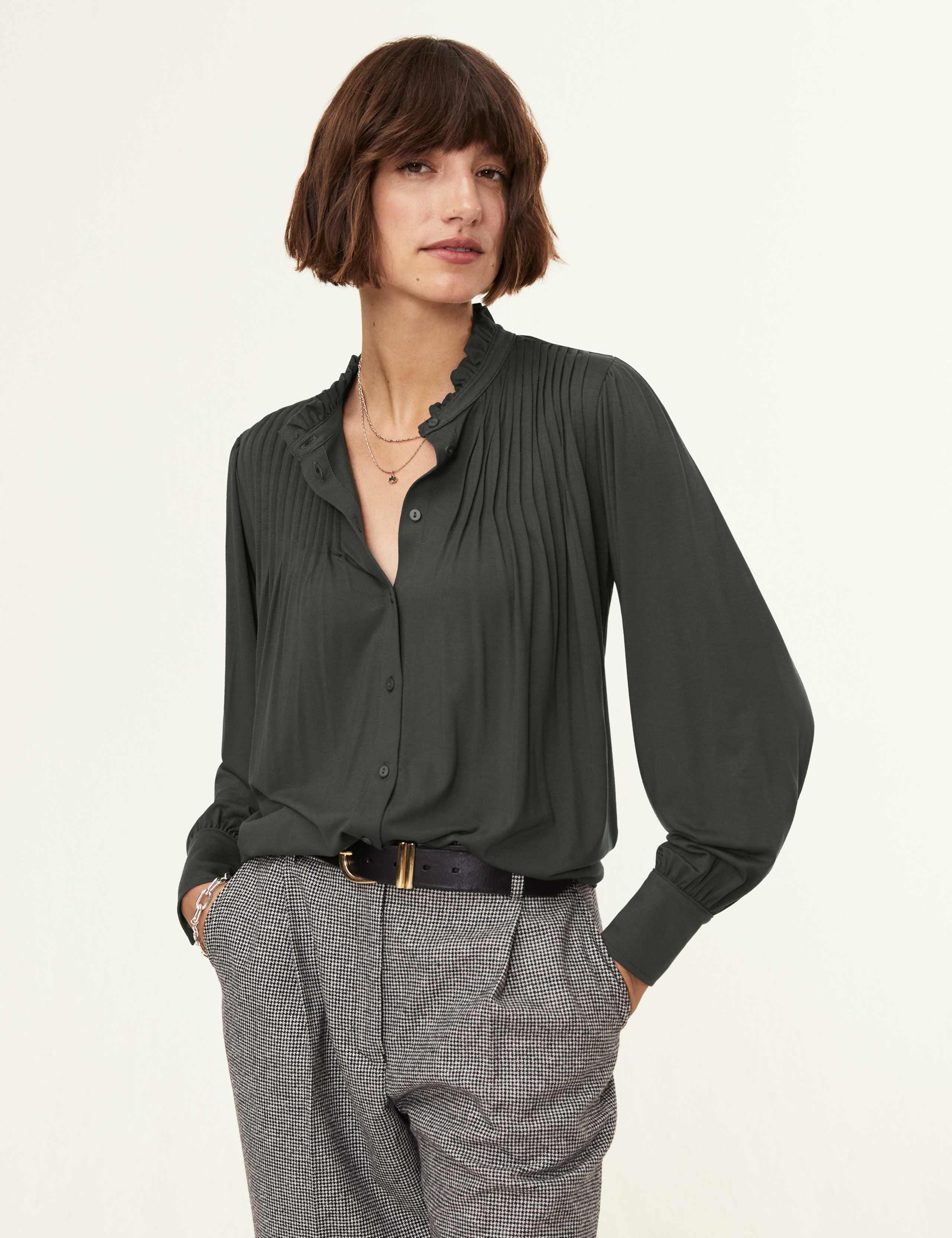 Jersey High Neck Pintuck Relaxed Blouse 4 of 5