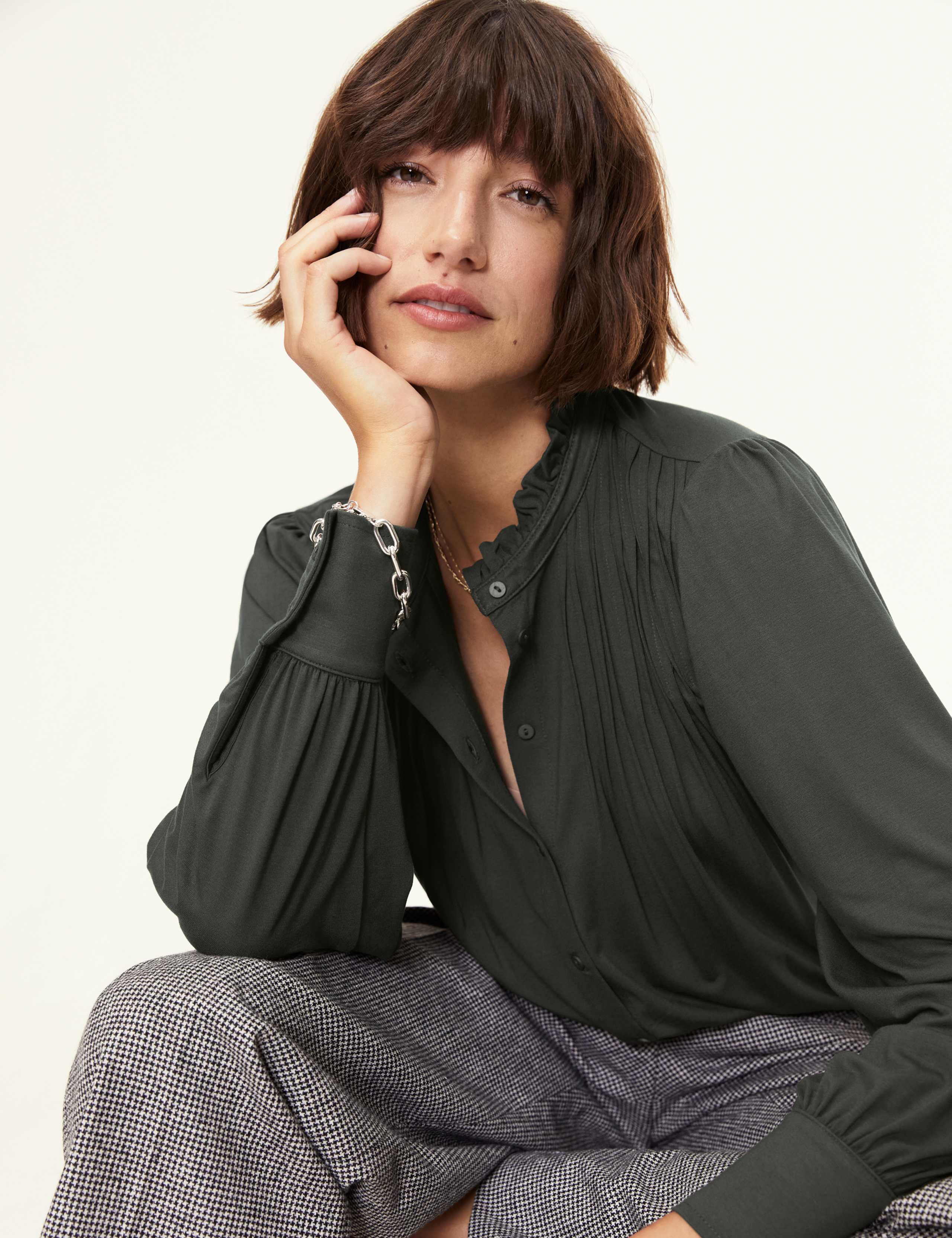 Jersey High Neck Pintuck Relaxed Blouse 5 of 5
