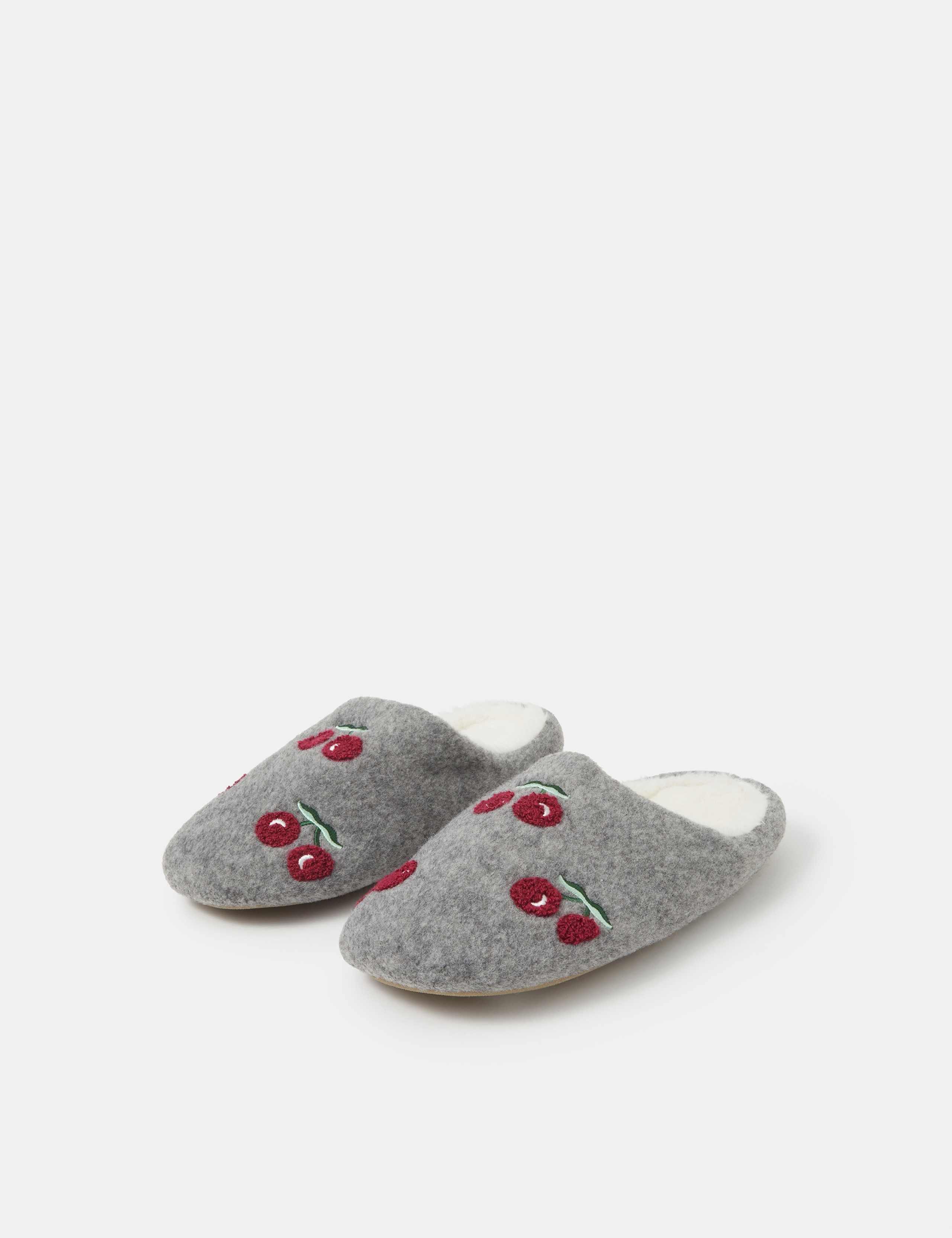 Embroidered Cherry Felt Mule Slippers 2 of 3