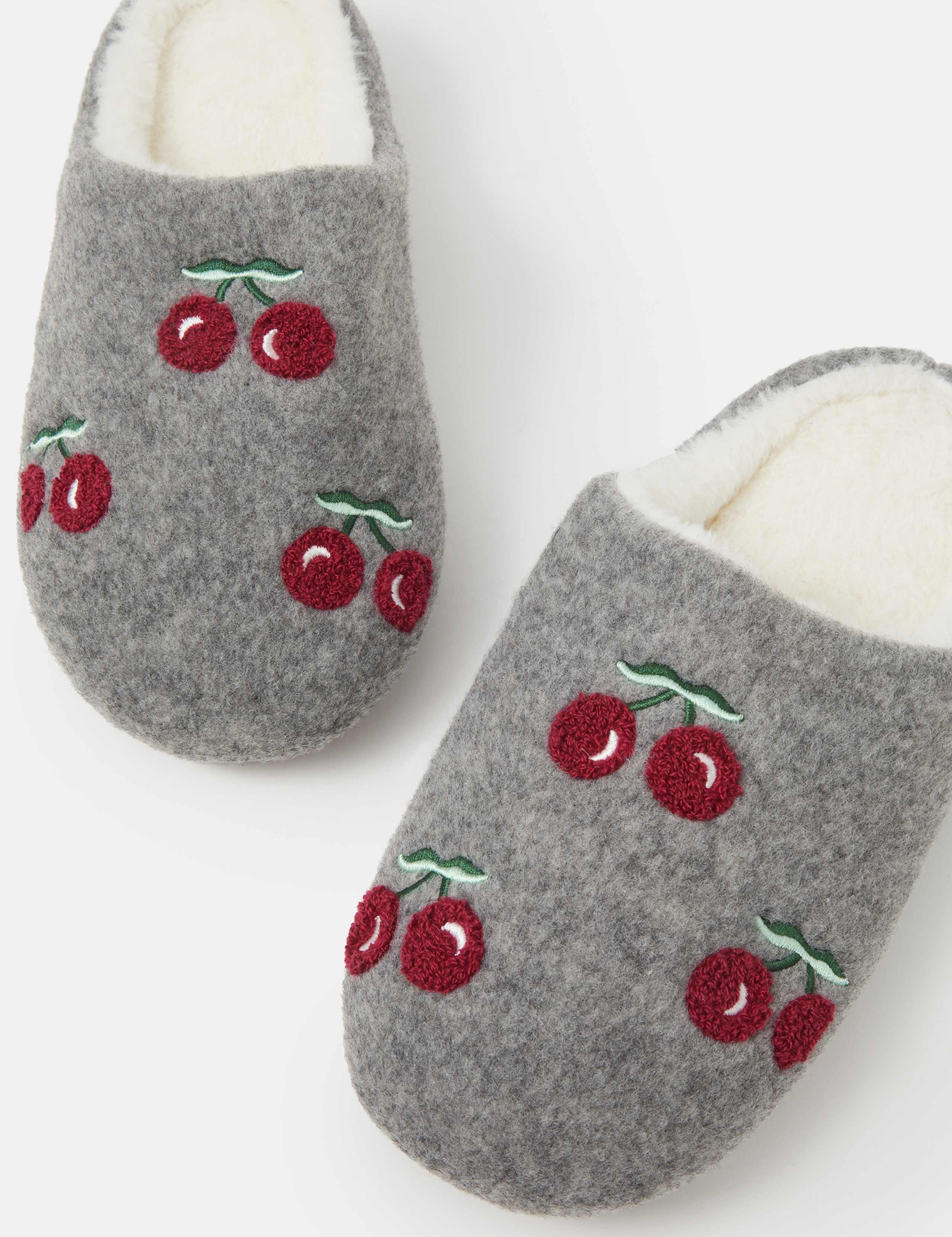 Embroidered Cherry Felt Mule Slippers 3 of 3